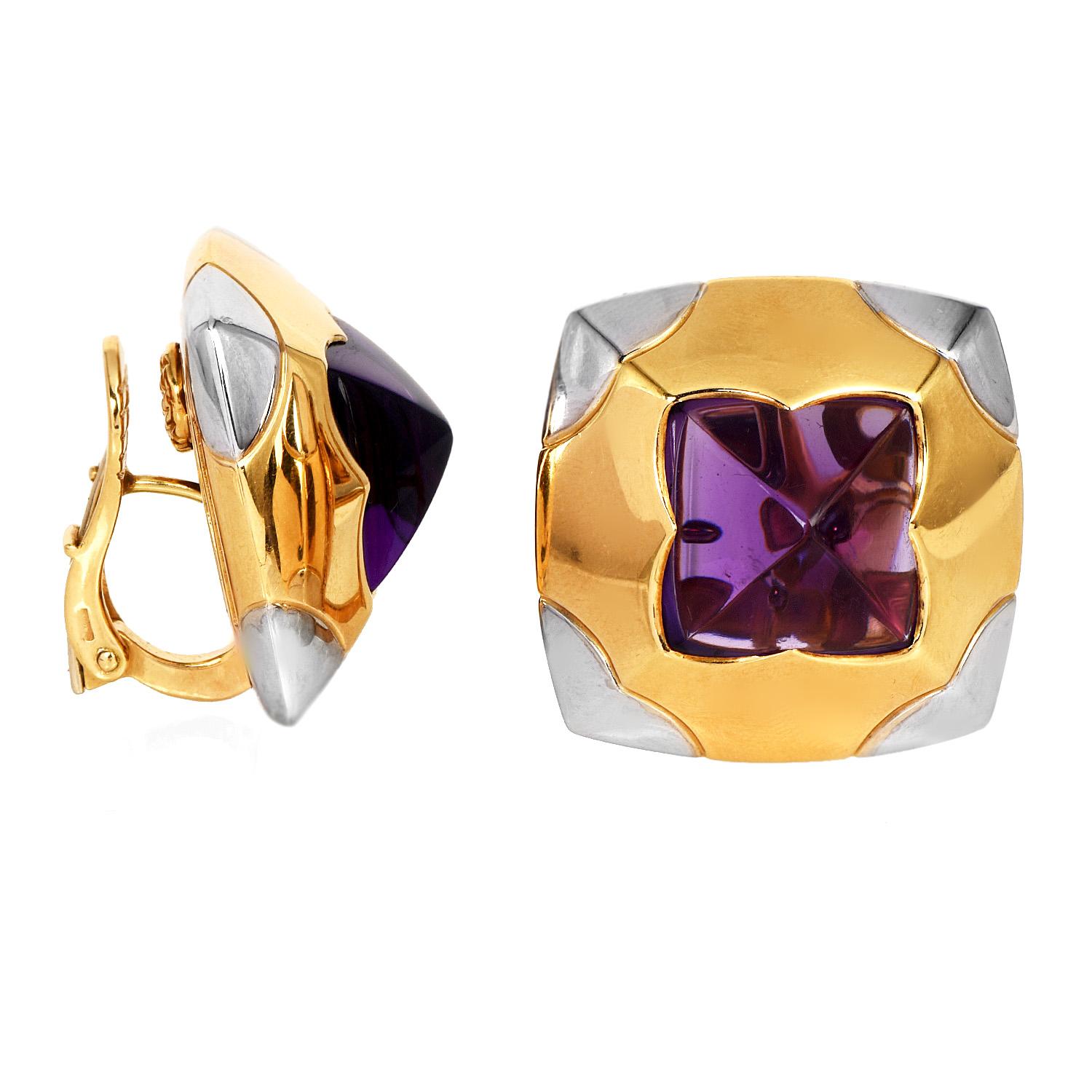 Bvlgari Amethyst 18K Gold Pyramid Collection Clip On Earrings 1