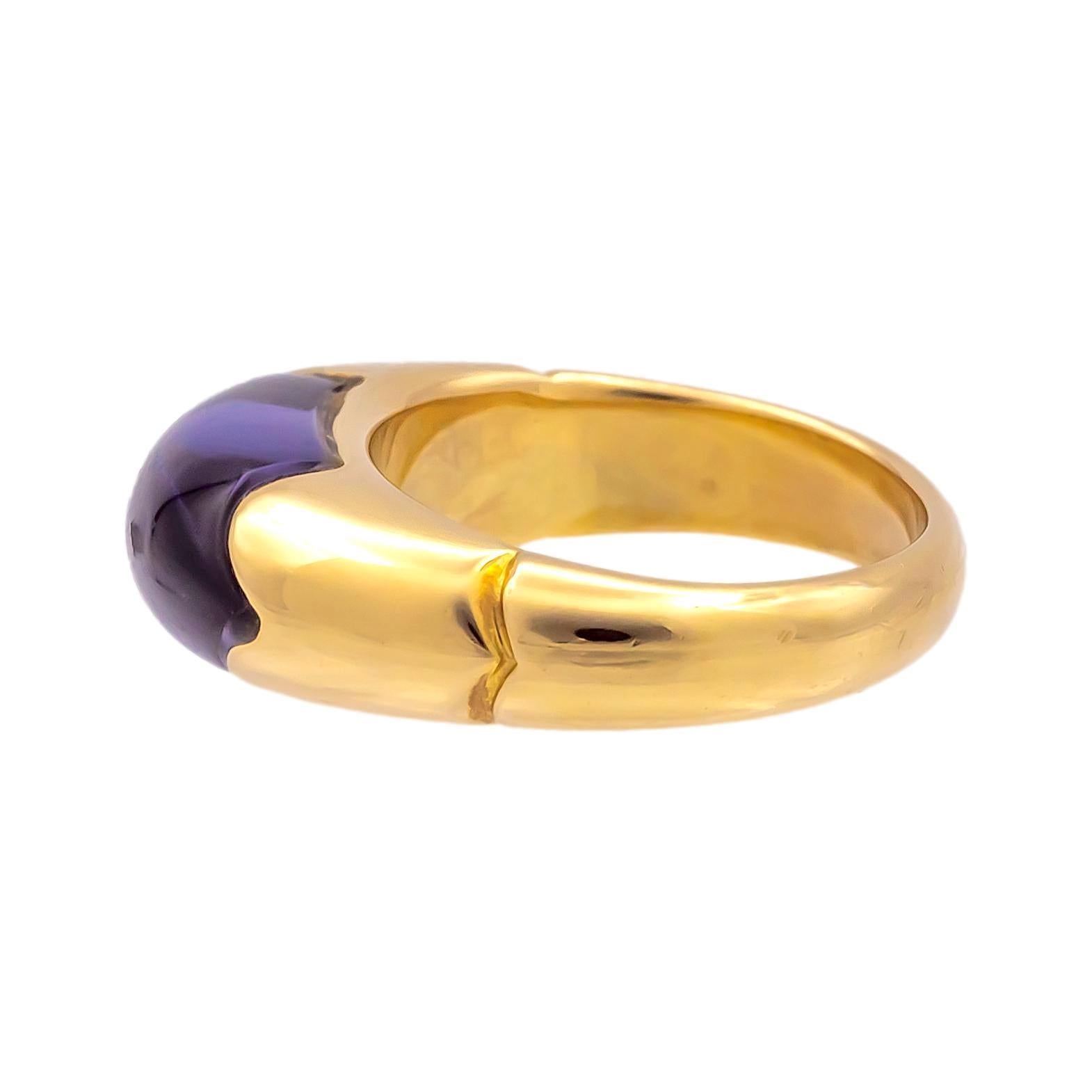 Contemporary BVLGARI Amethyst 18K Yellow Gold Tronchetto Ring For Sale