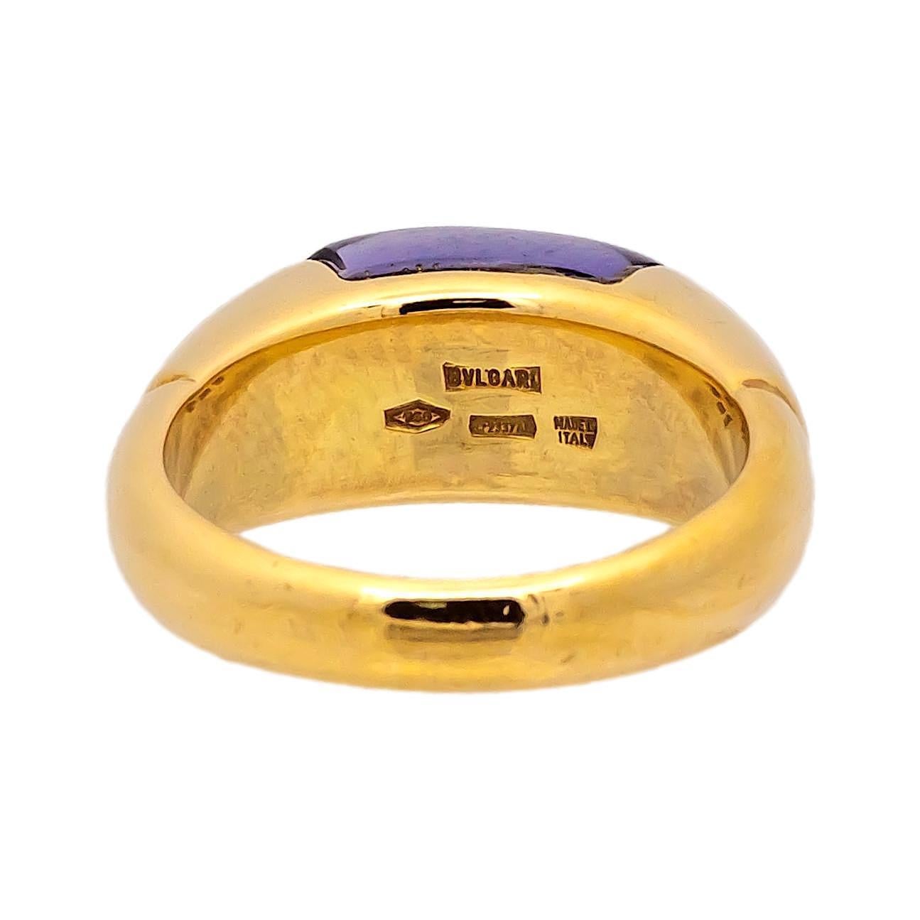 Cabochon BVLGARI Amethyst 18K Yellow Gold Tronchetto Ring For Sale