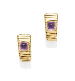 Bvlgari Amethyst and 18k Gold Tubogas Earrings Gross Weight: 27.9g Length: 1"
