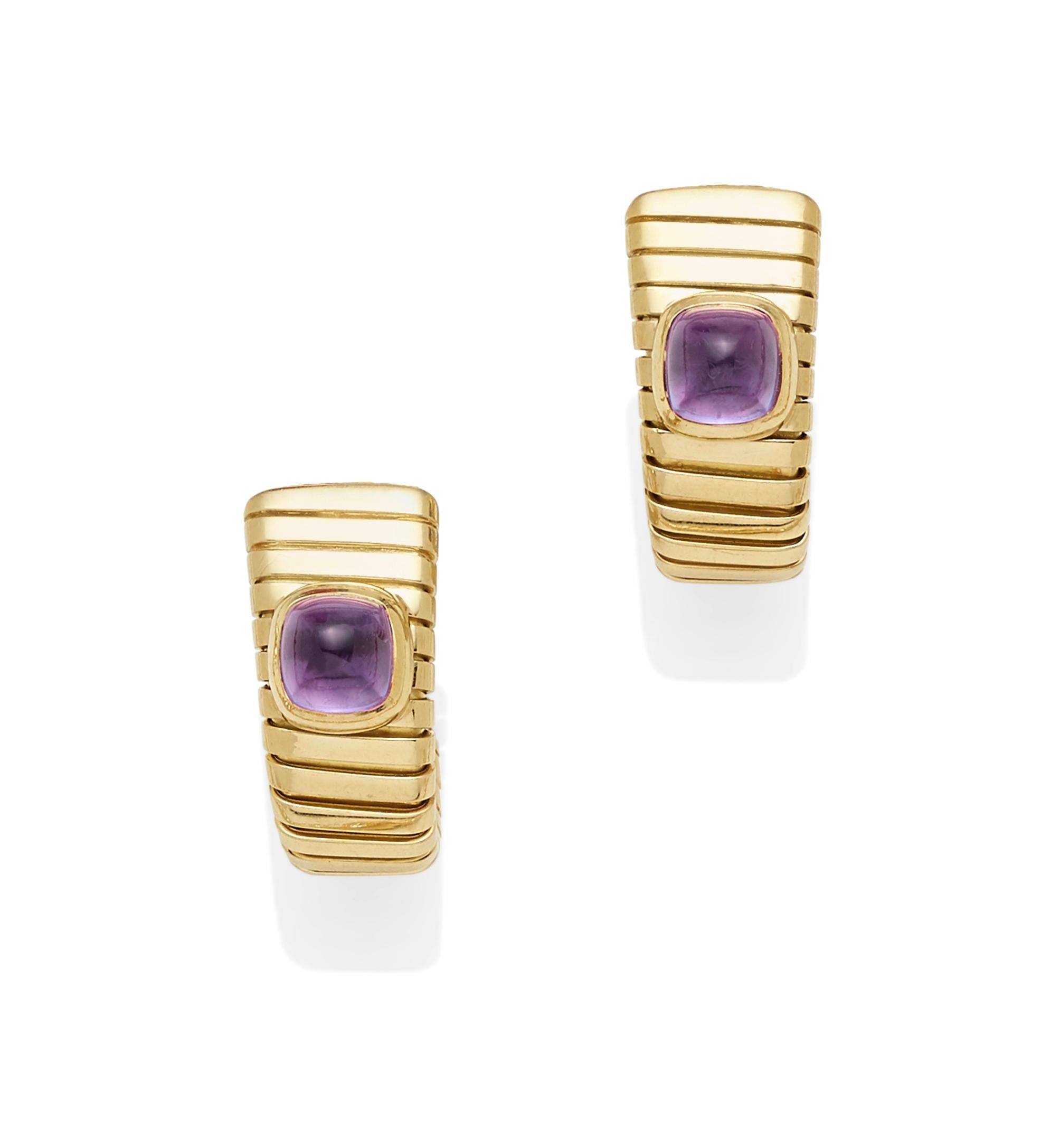 Bvlgari Amethyst and 18k Gold Tubogas Earrings Gross Weight: 27.9g Length: 1