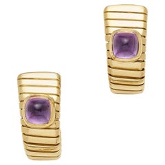 Bvlgari Tubogas-Ohrringe, Amethyst und 18k Gold, Grossgewicht: 27,9 g, Länge: 1"