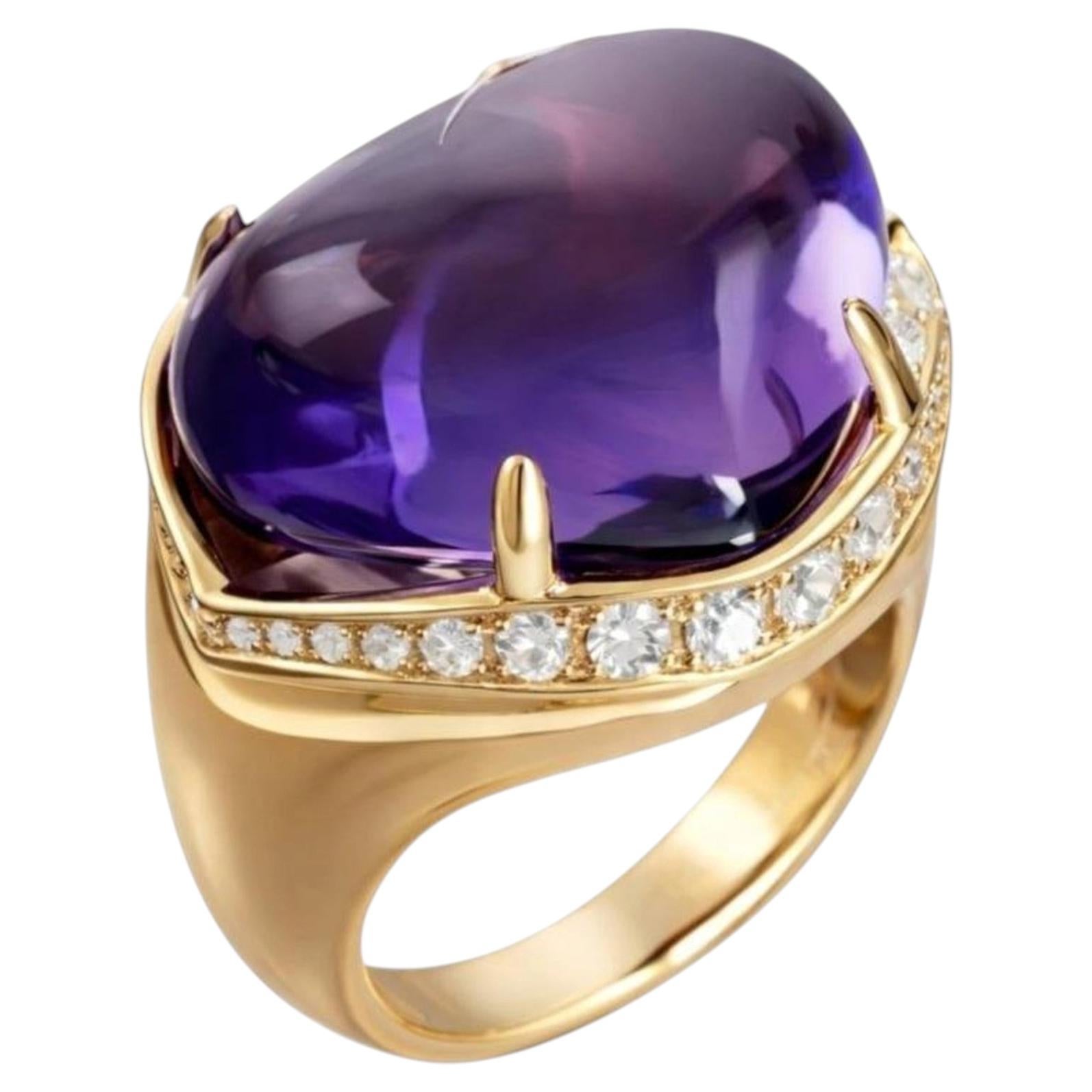 Pre-owned Bulgari Bvlgari Amethyst And Diamond Ring In 18k Yellow Gold Ring