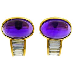 Bvlgari Amethyst Diamond Yellow Gold Earrings Bulgari Clip-On, 1980s