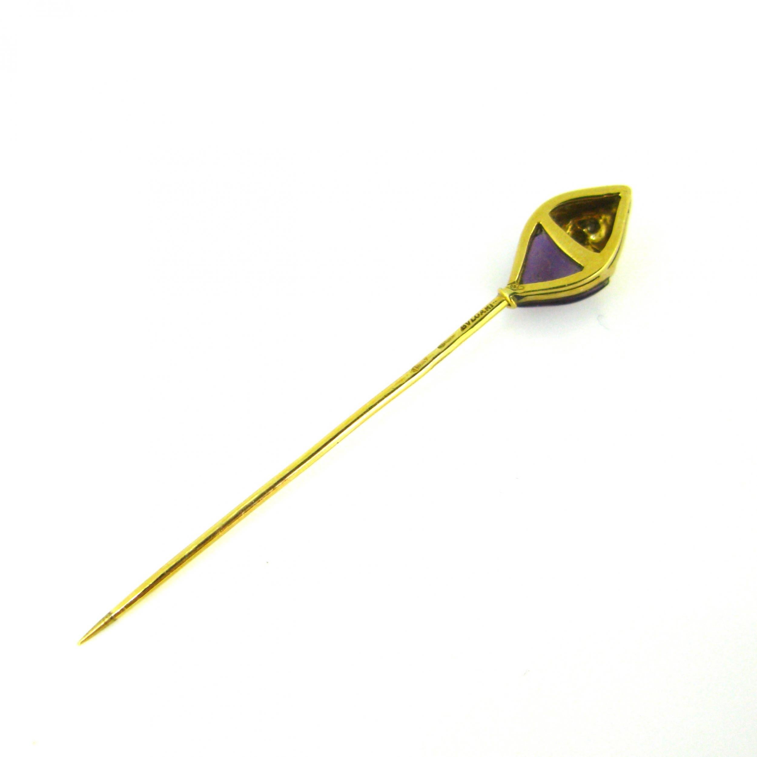 Cabochon Bvlgari Amethyst and Diamonds Yellow Gold Stick Pin