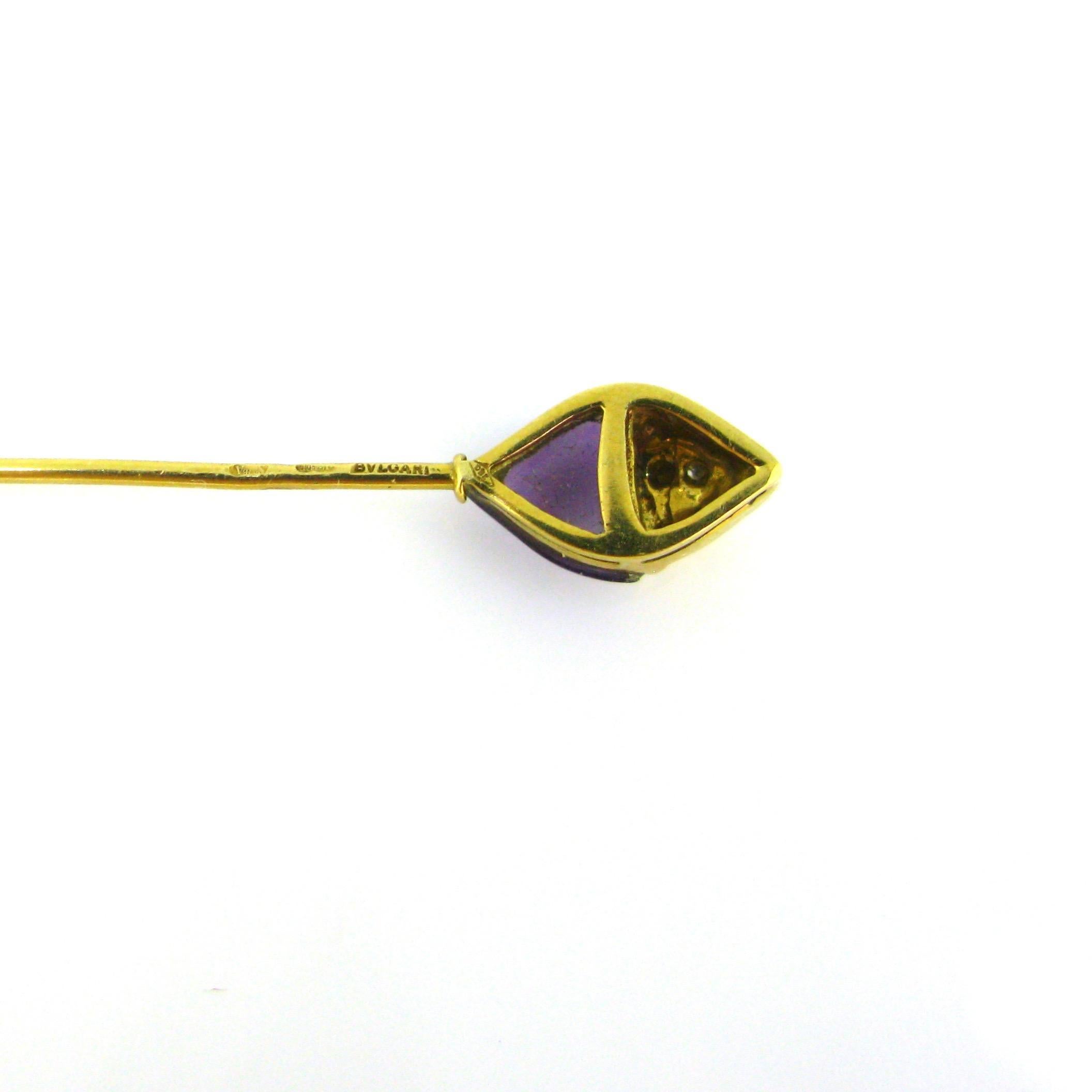 Bvlgari Amethyst and Diamonds Yellow Gold Stick Pin In Good Condition In London, GB