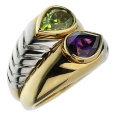 Bvlgari Amethyst Peridot Bypass Cocktail Gold Ring