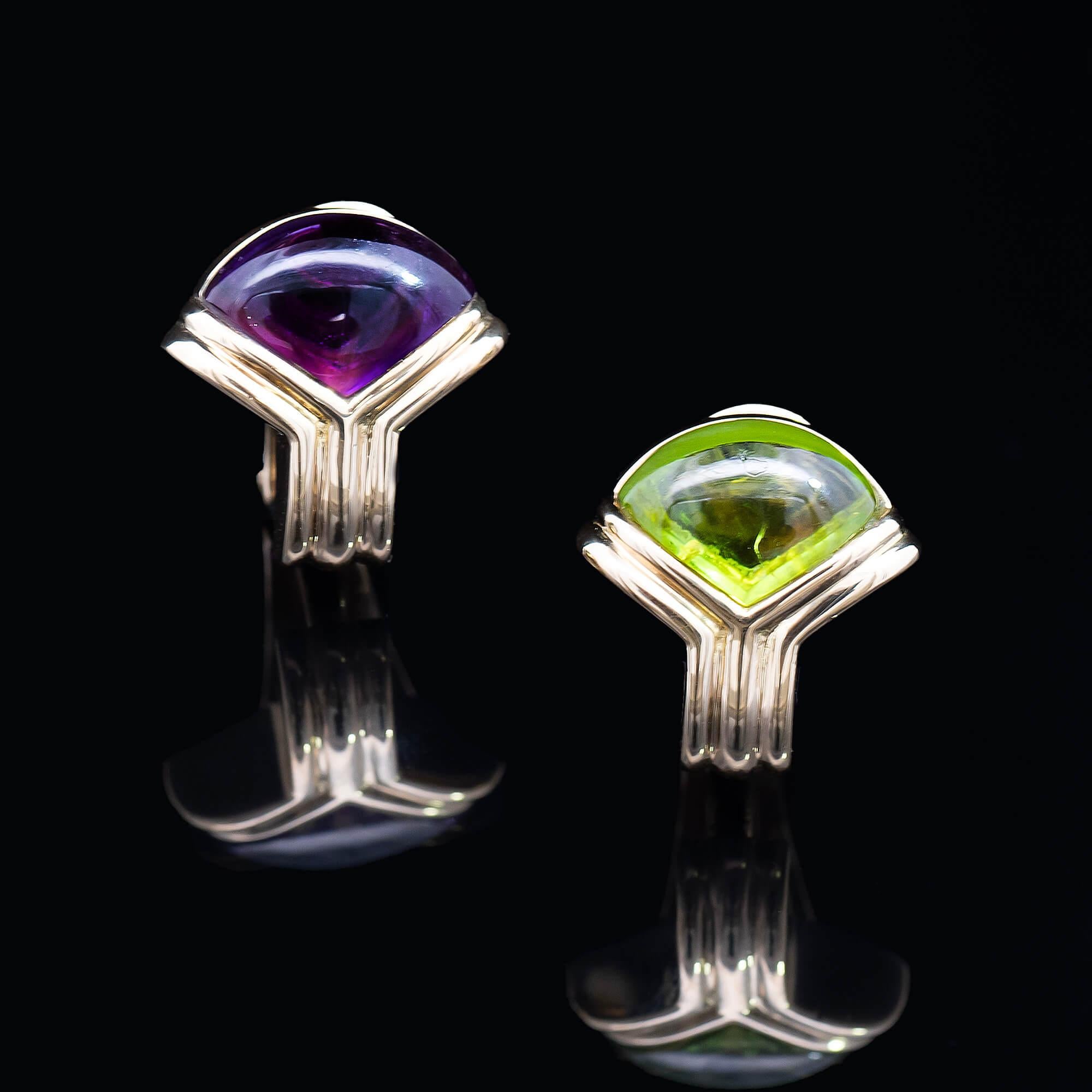 Cabochon Bvlgari Amethyst & Peridot Earrings Circa 1990s For Sale