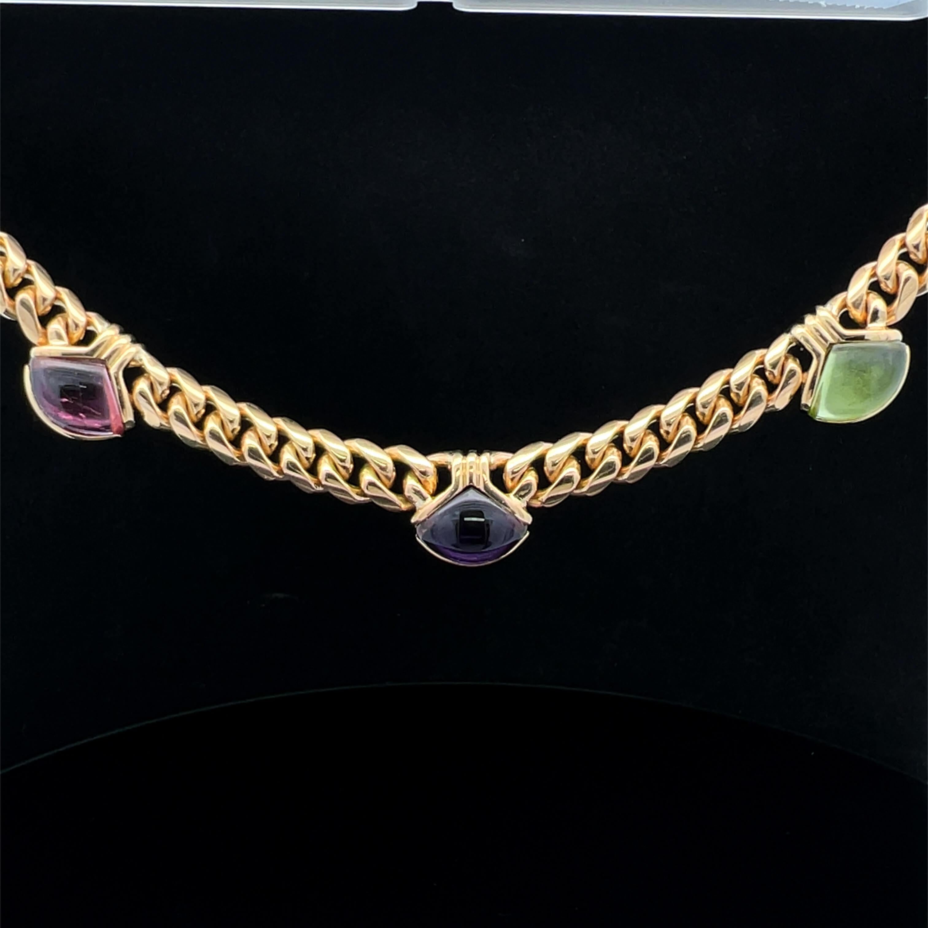 Cabochon Bvlgari Amethyst, Tourmaline & Peridot Necklet Circa 1990s For Sale