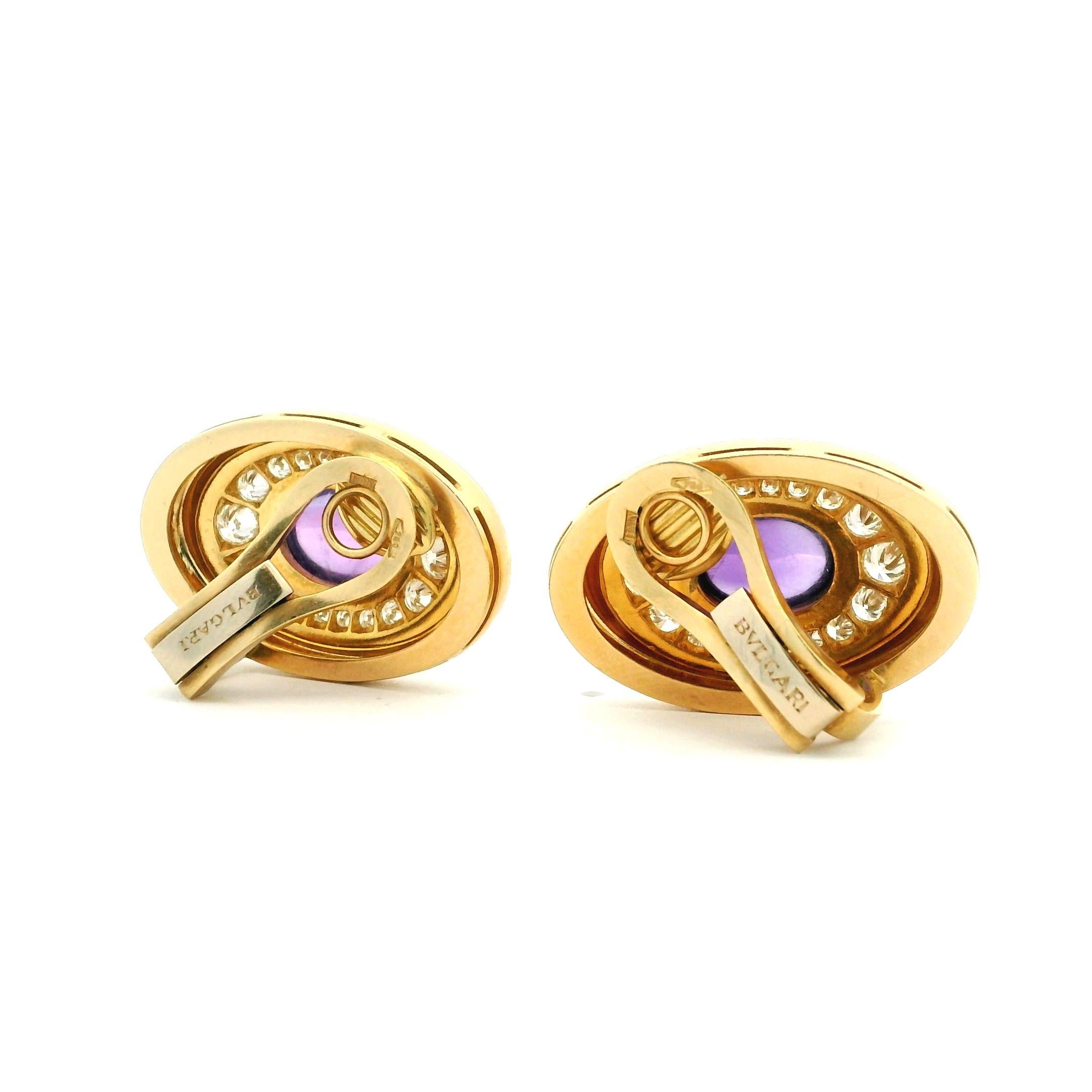 BVLGARI Amythist Cabochon und Diamant-Ohrringe, 18k Signiert für Damen oder Herren im Angebot