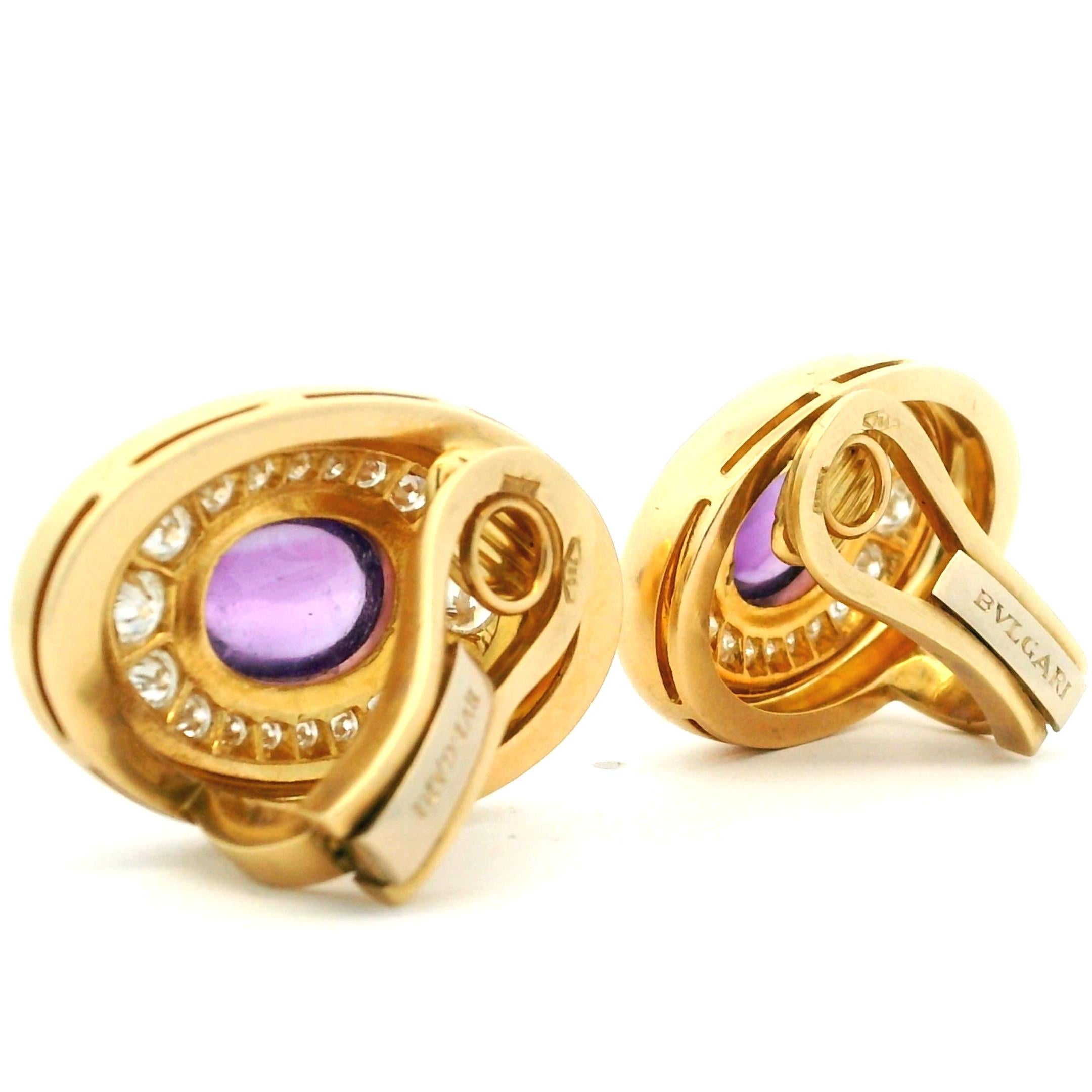 BVLGARI Amythist Cabochon und Diamant-Ohrringe, 18k Signiert im Angebot 1