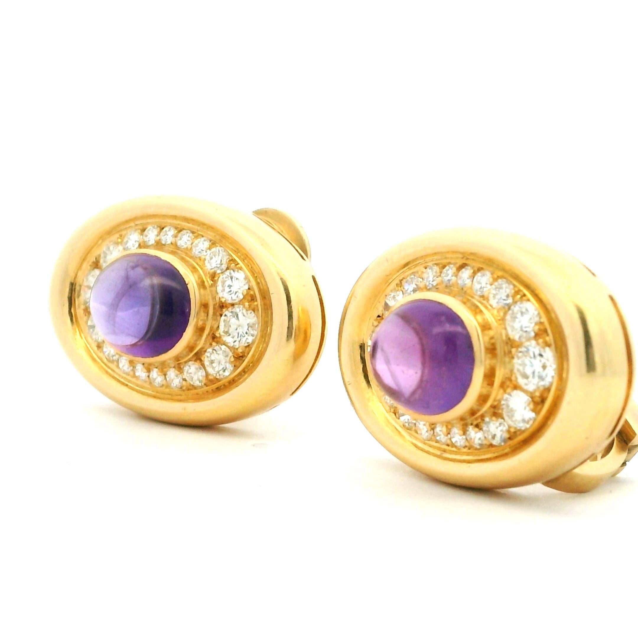 BVLGARI Amythist Cabochon und Diamant-Ohrringe, 18k Signiert im Angebot 2