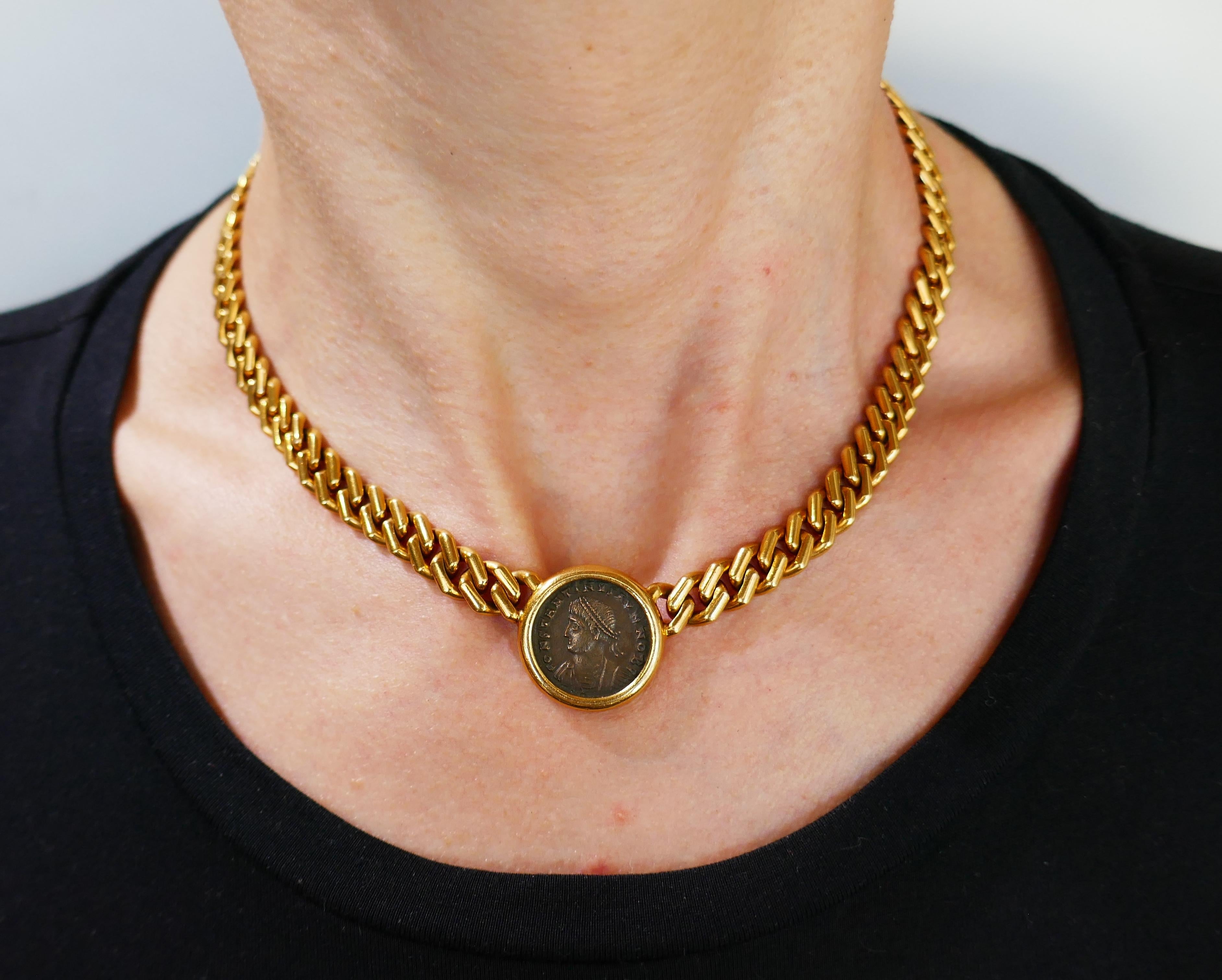 Bvlgari Ancient Coin Yellow Gold Chain Necklace Bulgari Monete In Excellent Condition In Beverly Hills, CA