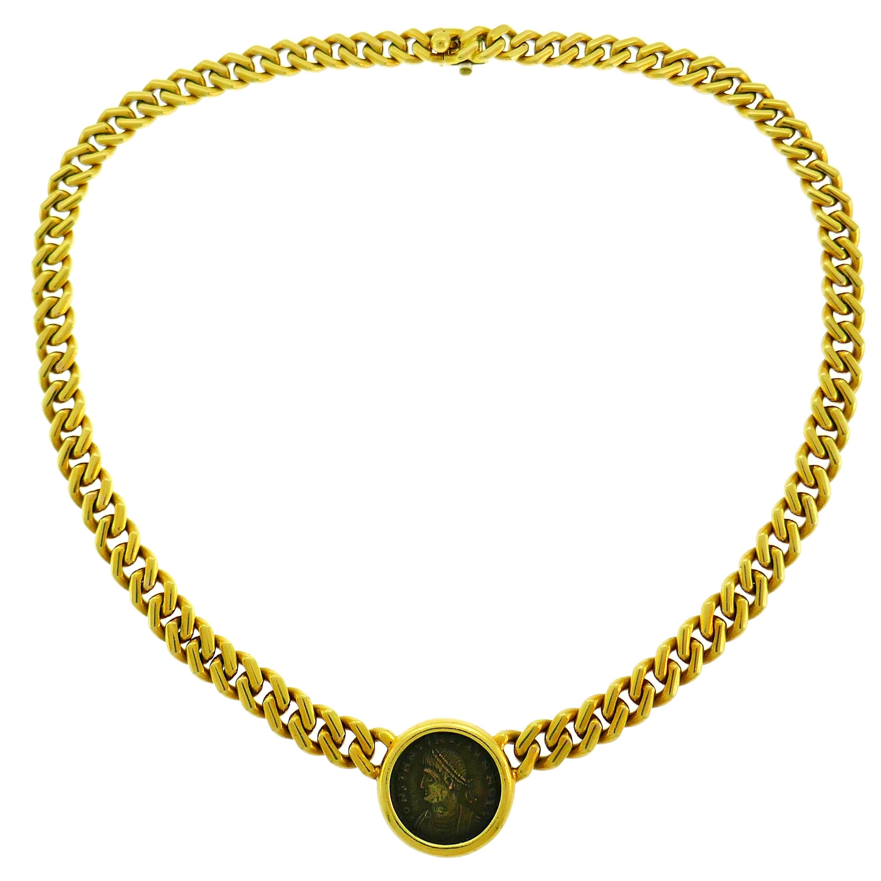 Bvlgari Ancient Coin Yellow Gold Chain Necklace Bulgari Monete