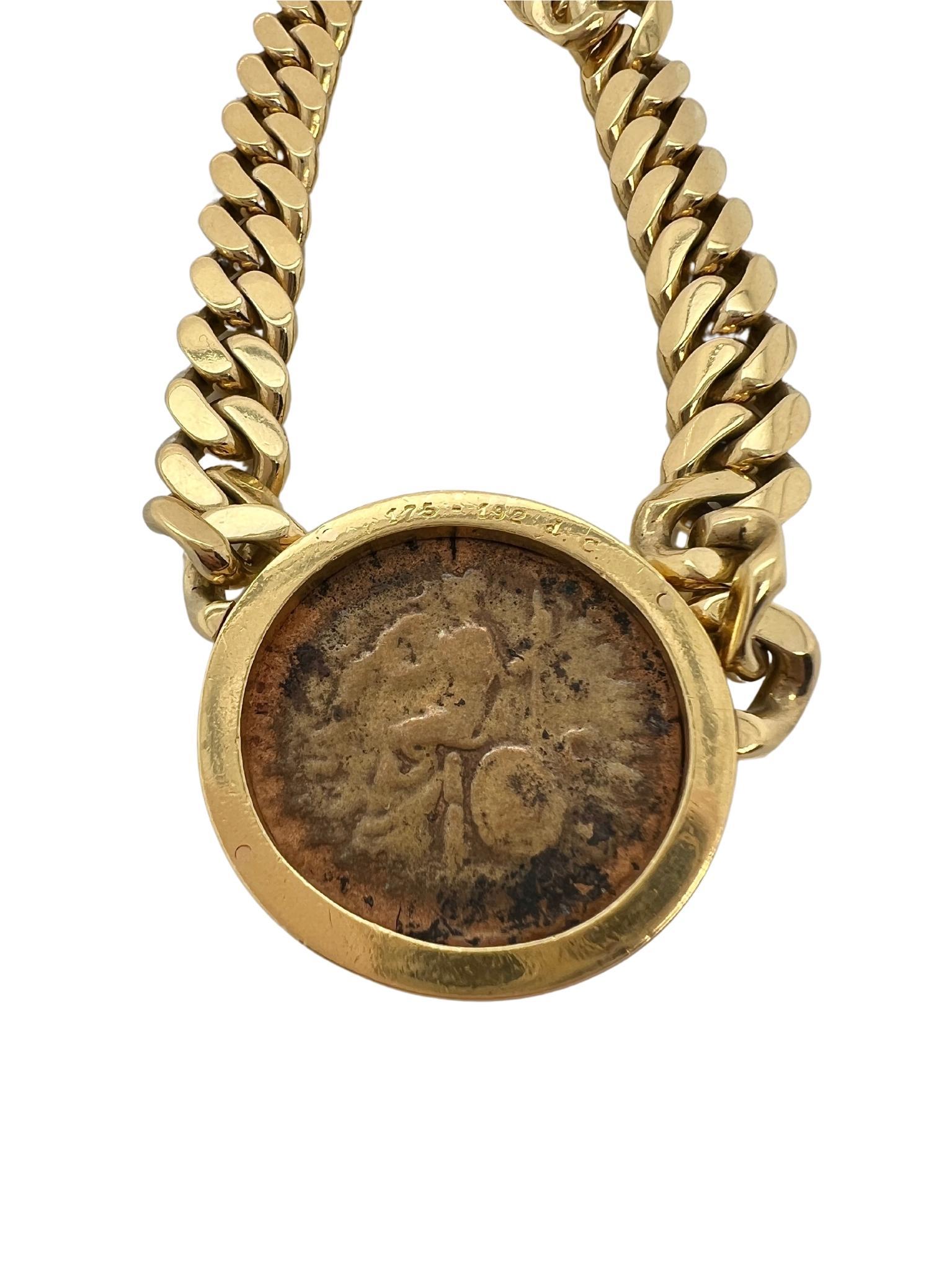 Bvlgari Ancient Roman Coin Gold Chain Pendant Necklace In Good Condition For Sale In New York, NY