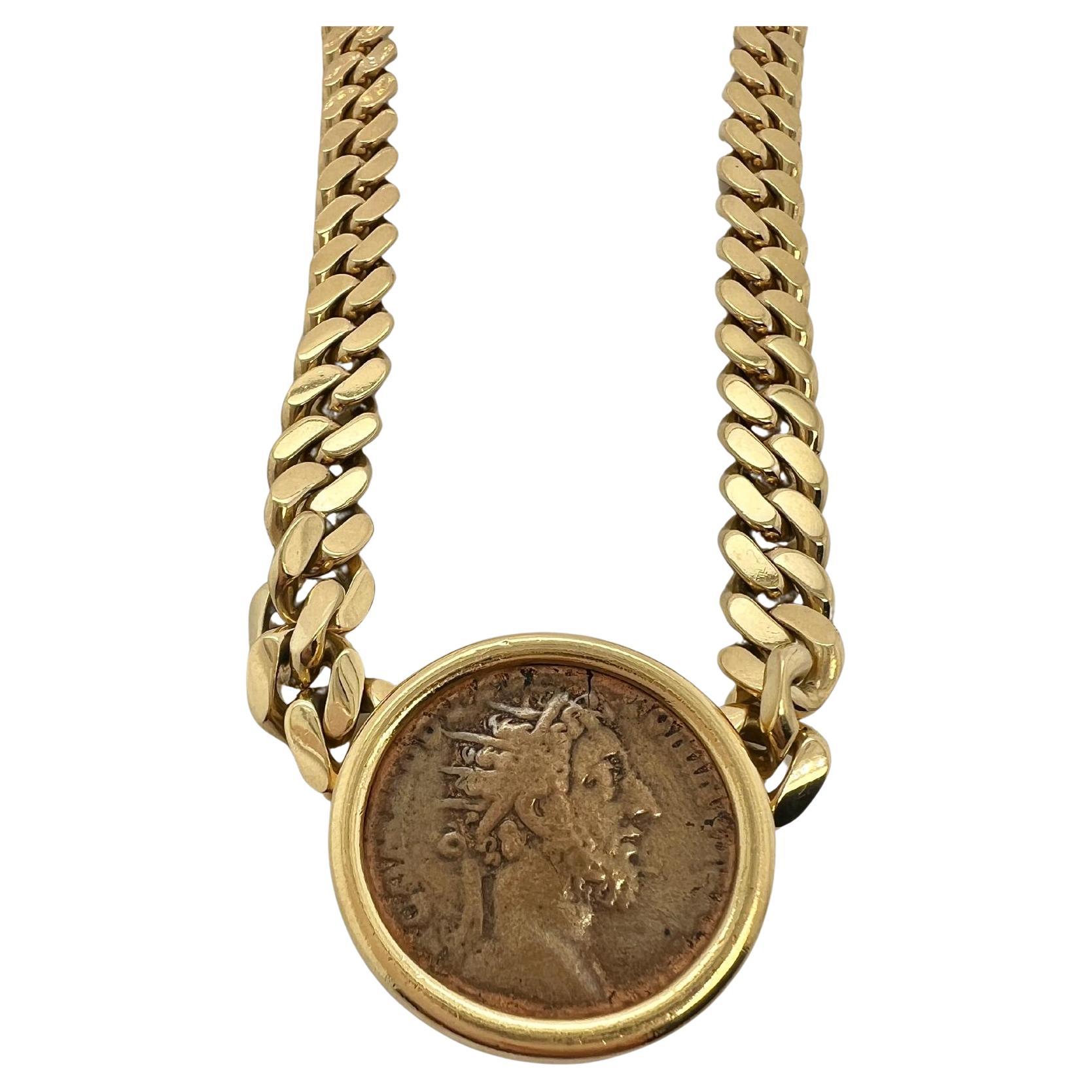 Bvlgari Ancient Roman Coin Gold Chain Pendant Necklace For Sale