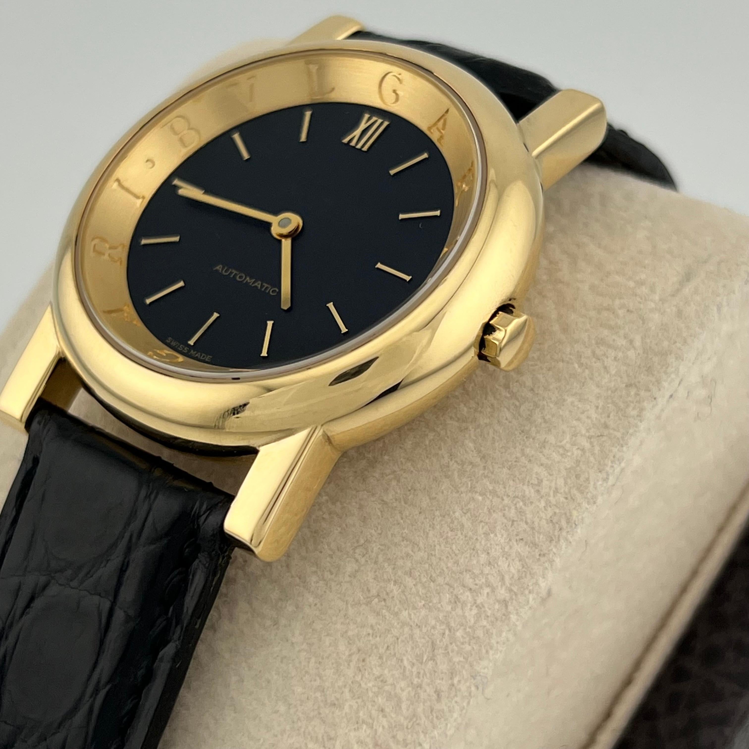 Donna Bvlgari Anfiteatro AT35GL 35mm Oro Giallo 18K Quadrante Nero Automatico Scatola Documenti in vendita