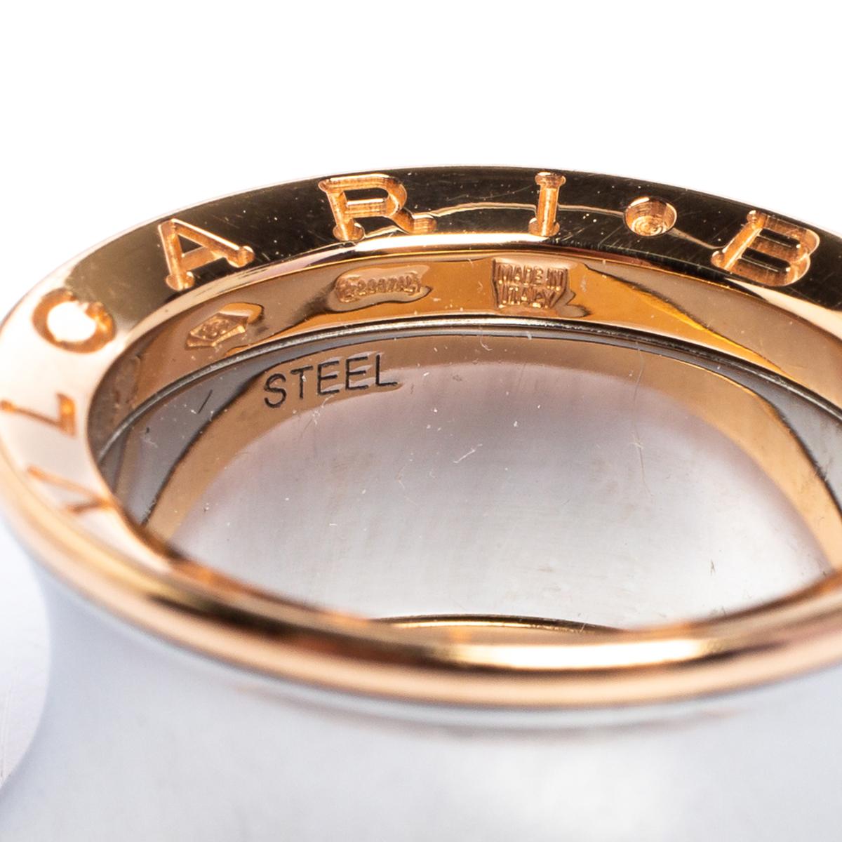 Women's Bvlgari Anish Kapoor B.Zero1 18K Rose Gold & Steel Band Ring Size 52
