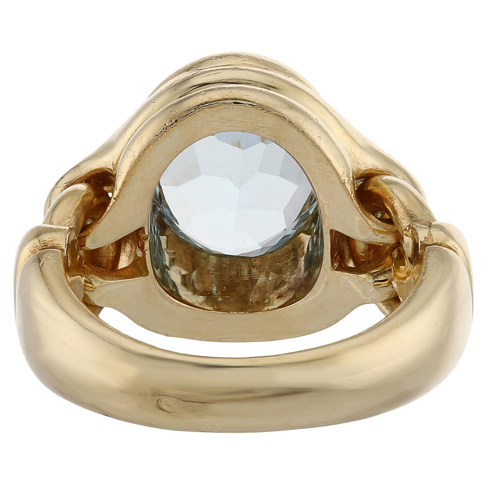 Women's BVLGARI Aquamarine 18k Yellow Gold Ring  For Sale