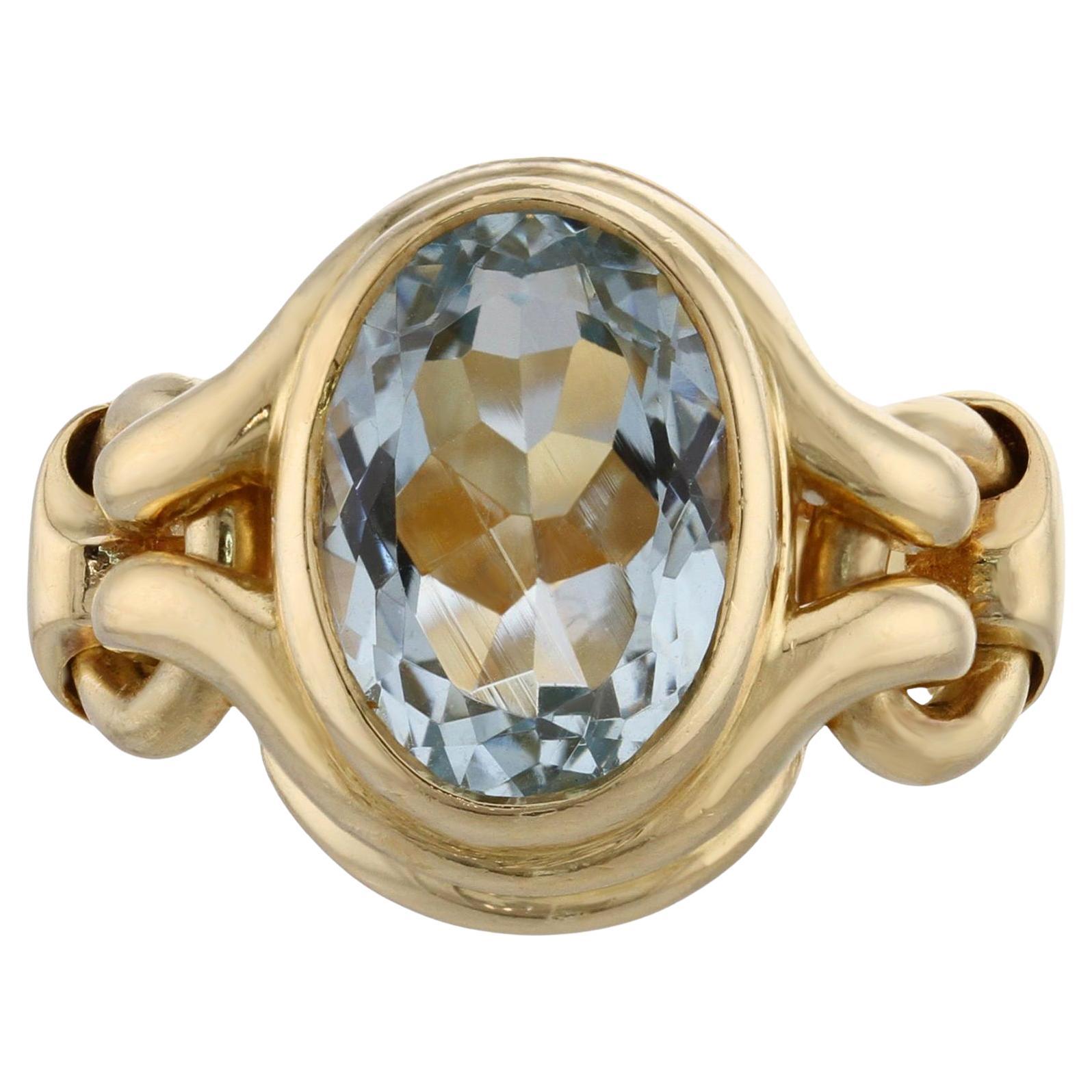 BVLGARI Aquamarine 18k Yellow Gold Ring  For Sale