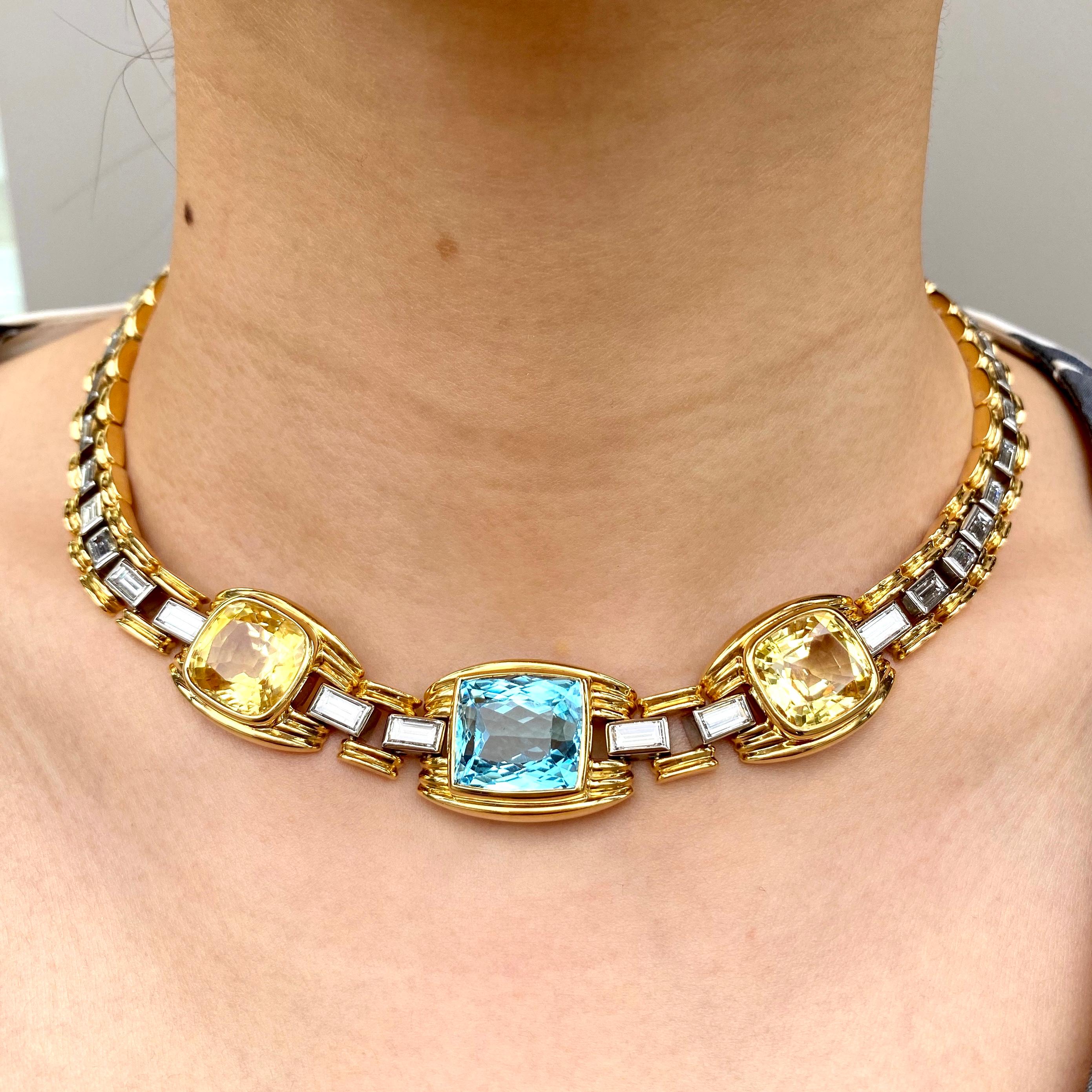 Women's Bvlgari Aquamarine, Yellow Sapphire and Diamond Yellow Gold Necklace