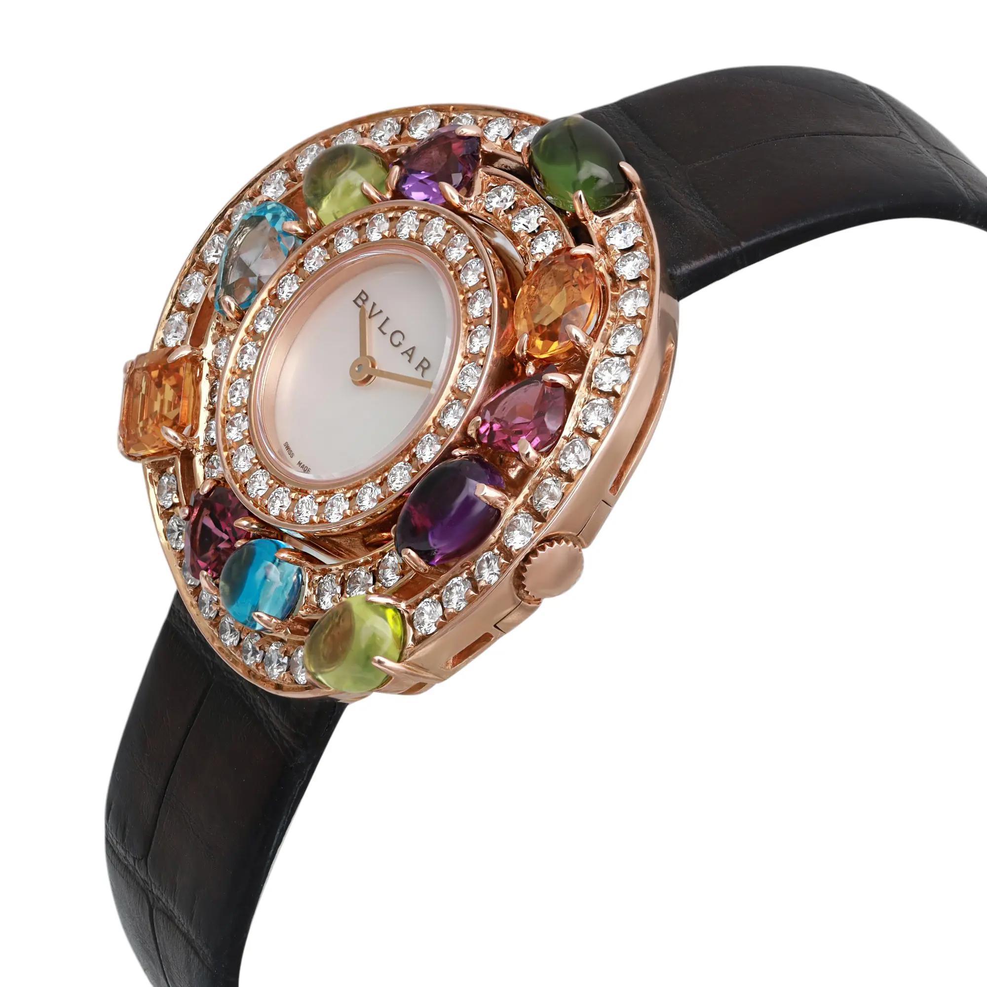 Bvlgari Astrale 36mm Rose Gold Gemmed Diamond MOP Dial Watch AEP36D2CWL In Good Condition For Sale In New York, NY