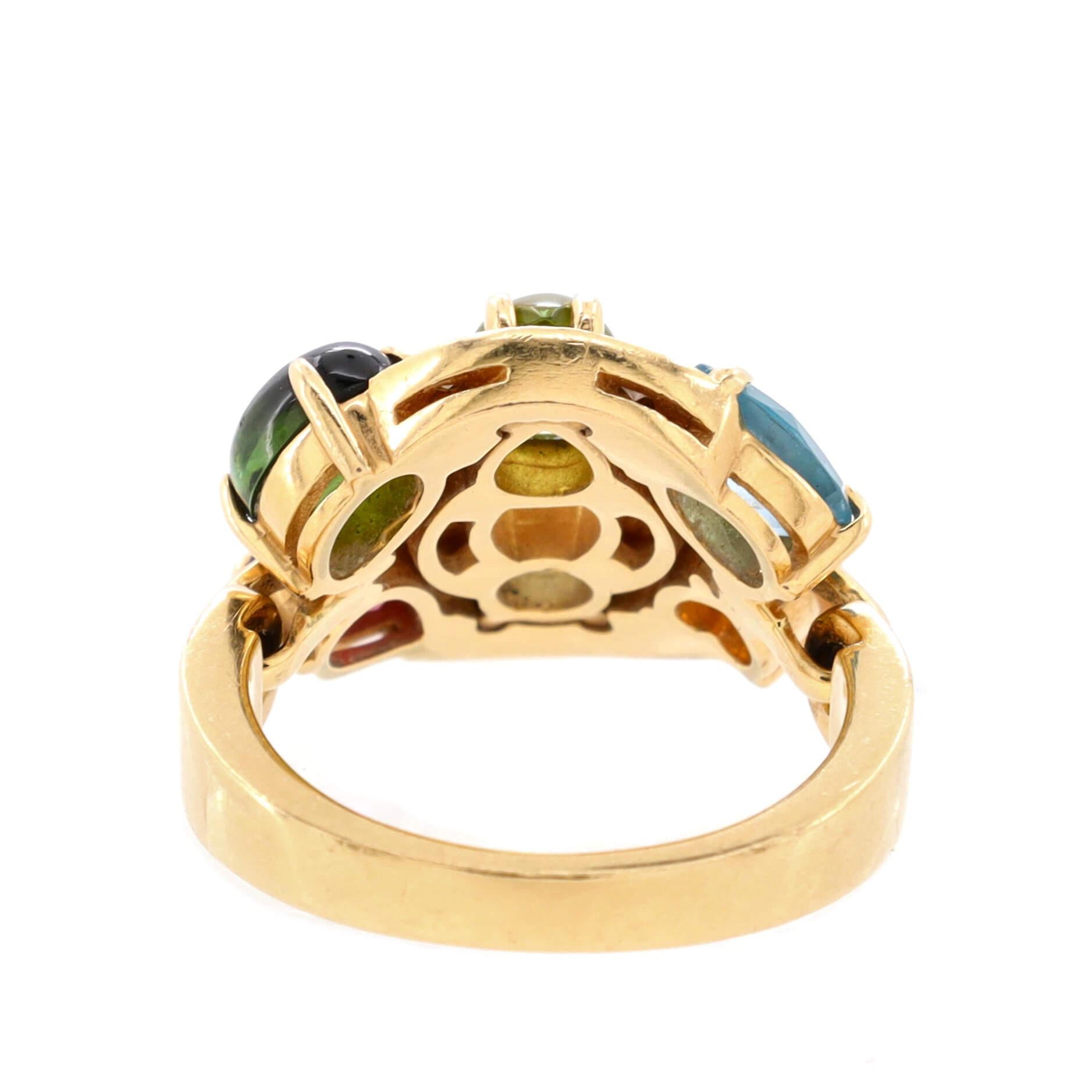 Bvlgari Astrale Cerchi Ring 18k Yellow Gold with Diamonds and Gemstones In Good Condition In New York, NY