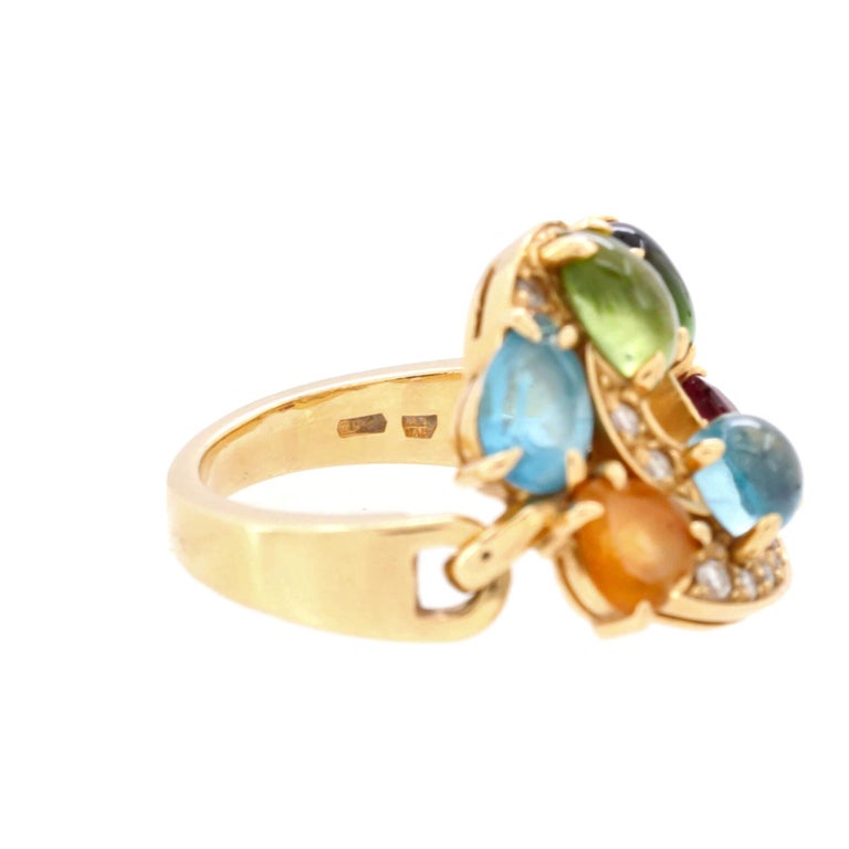 Bague Trois Pierres Turquoise Et Diamants – Or Jaune 18 Carats – Fiançailles – Taille US 7