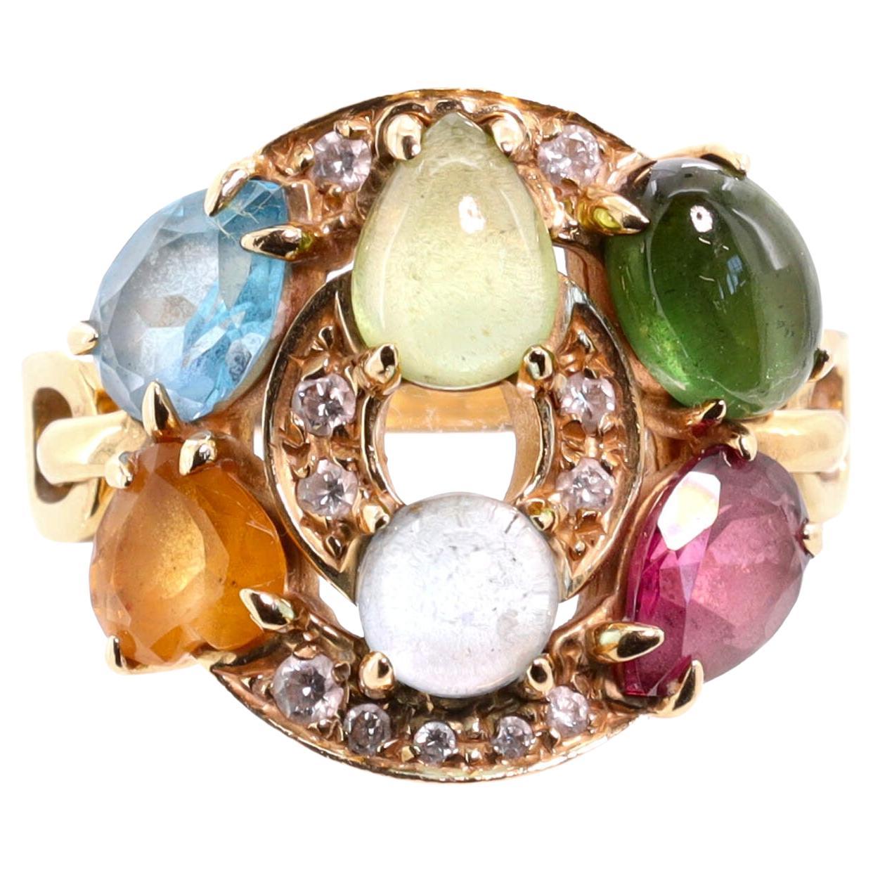 Bvlgari Astrale Cerchi Ring 18k Yellow Gold with Diamonds and Gemstones