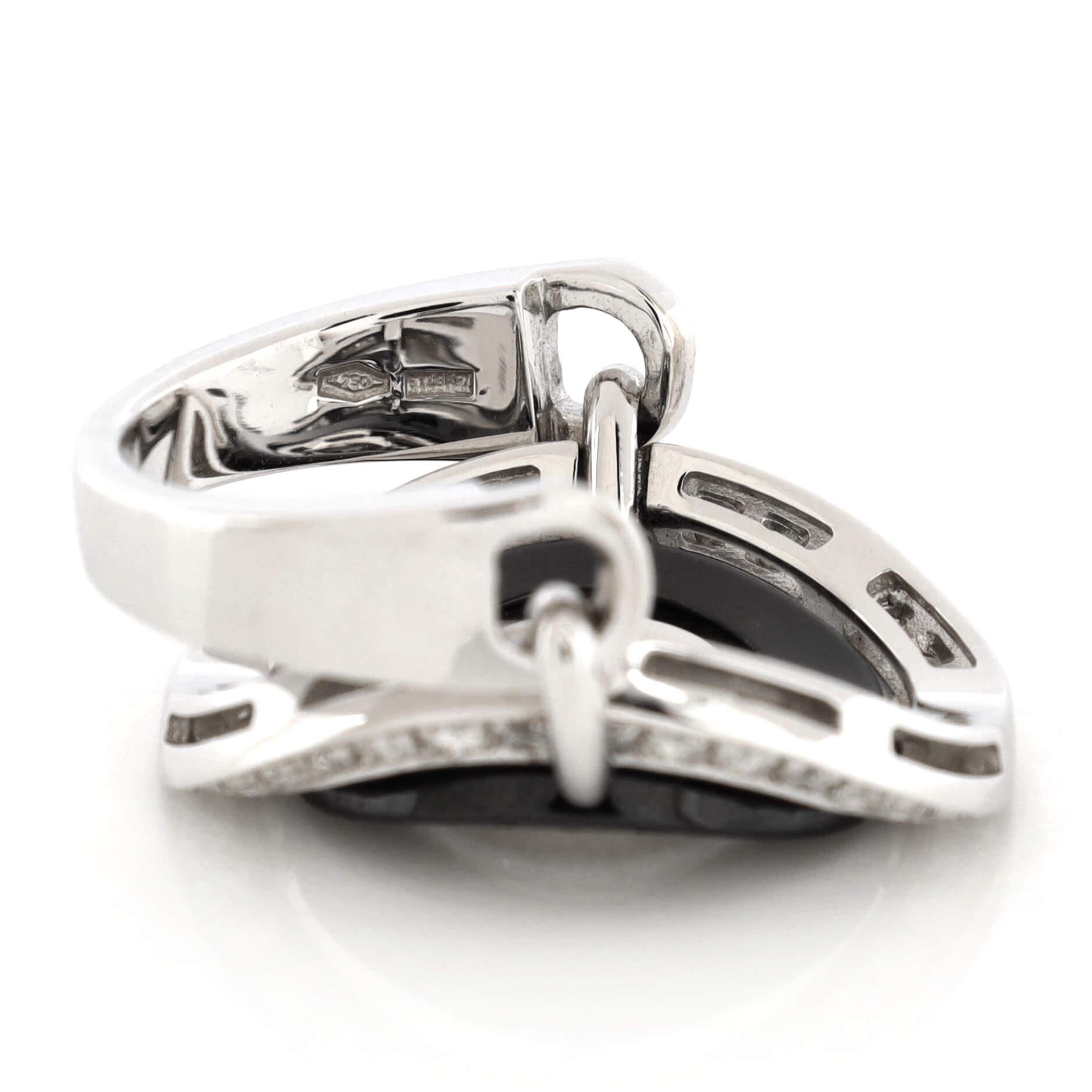 Women's or Men's Bvlgari Astrale Cerchi Shield Ring 18K White Gold with Diamonds and Ceramic For Sale