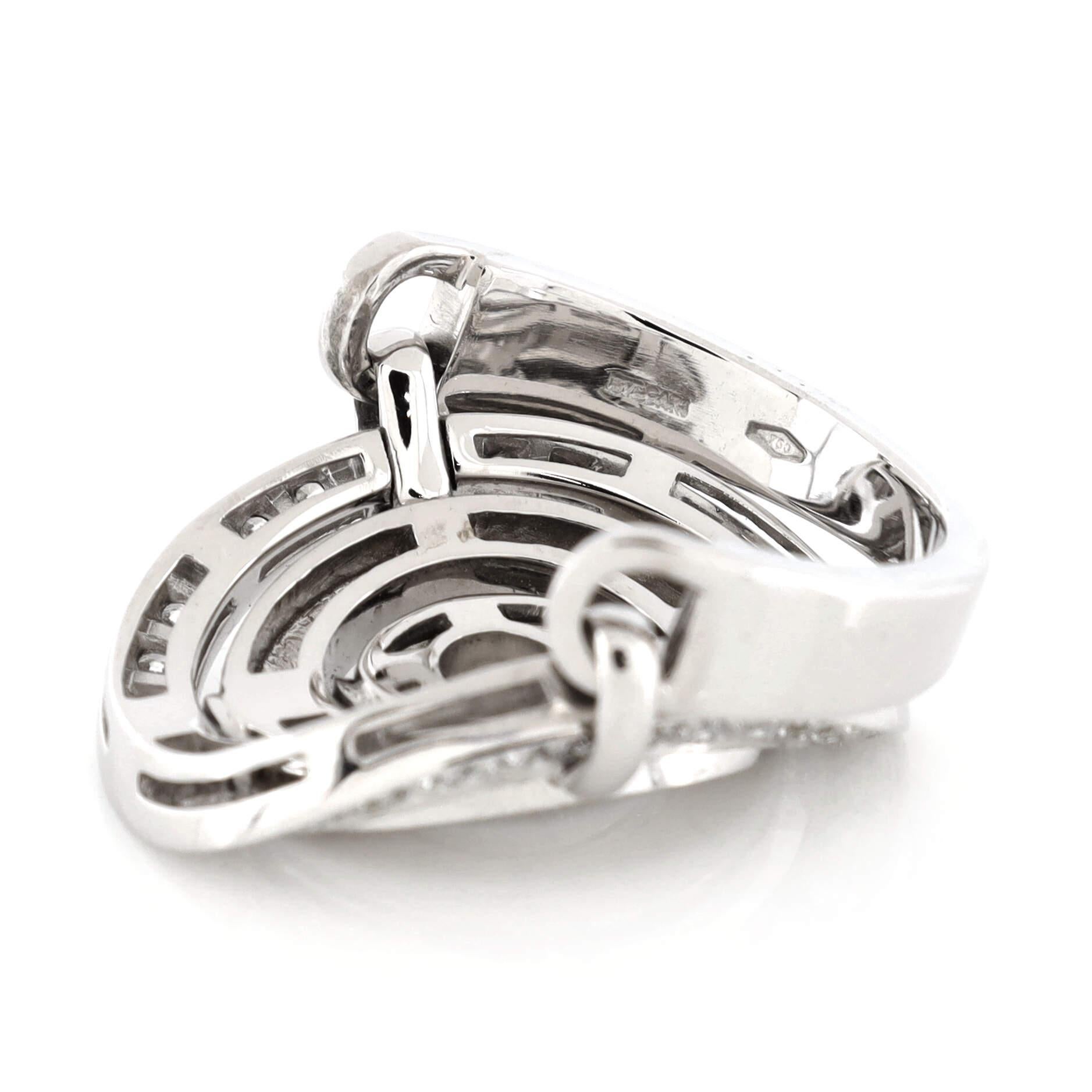 Women's or Men's Bvlgari Astrale Cerchi Shield Ring 18K White Gold with Diamonds