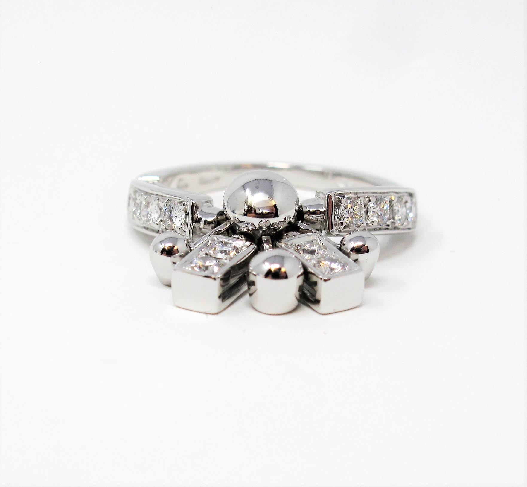Round Cut Bvlgari Astrale Fireworks Band Ring in 18 Karat White Gold with Diamonds 6.75 For Sale