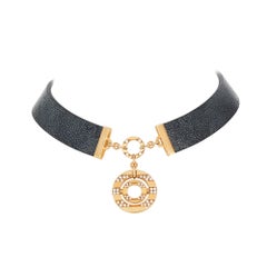 Bvlgari 'Astrale' Galuchat-Halskette aus Leder mit Diamanten