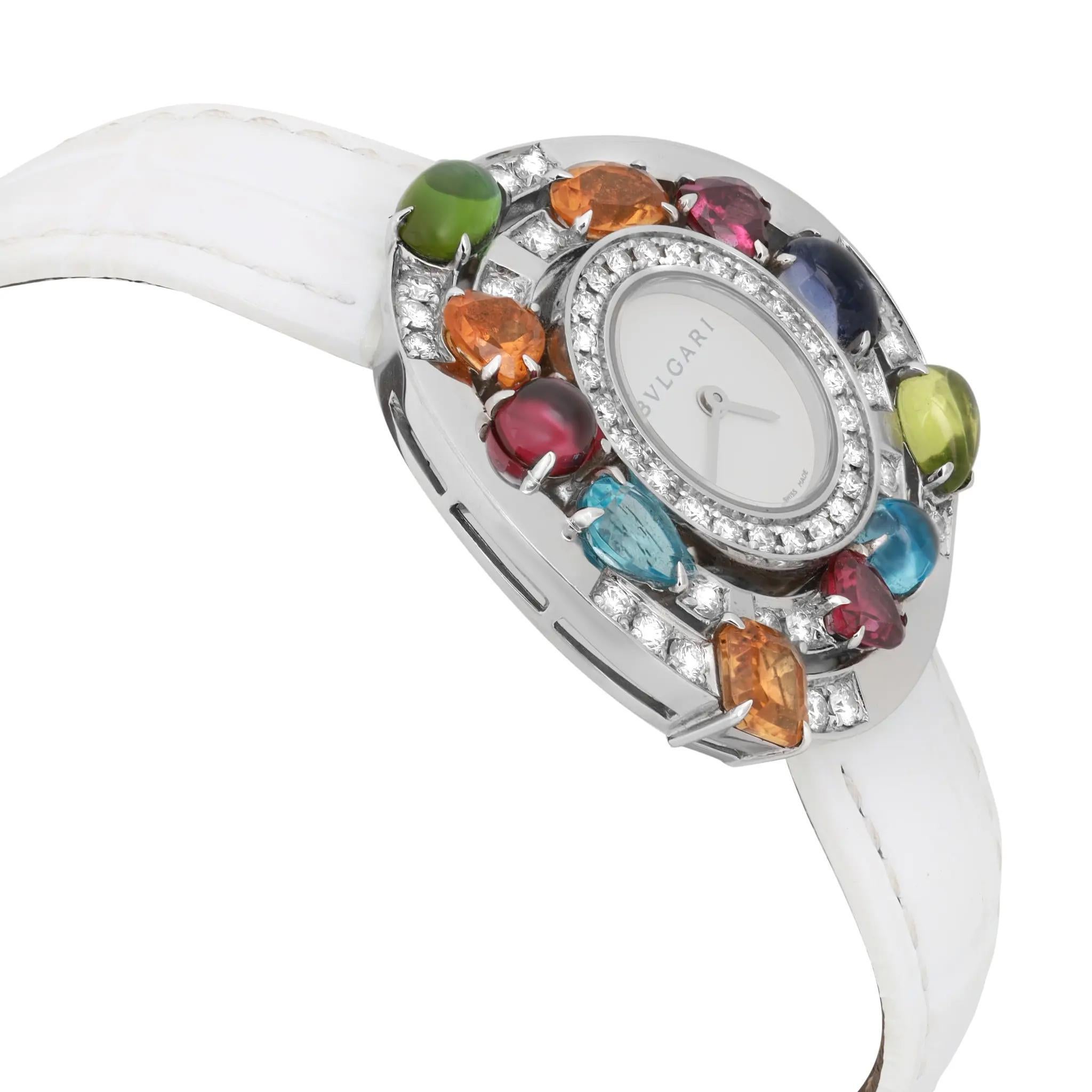 Bvlgari Astrale Gemed Diamond 18K Weißgold Weißes Leder Uhr 101338 Damen im Angebot