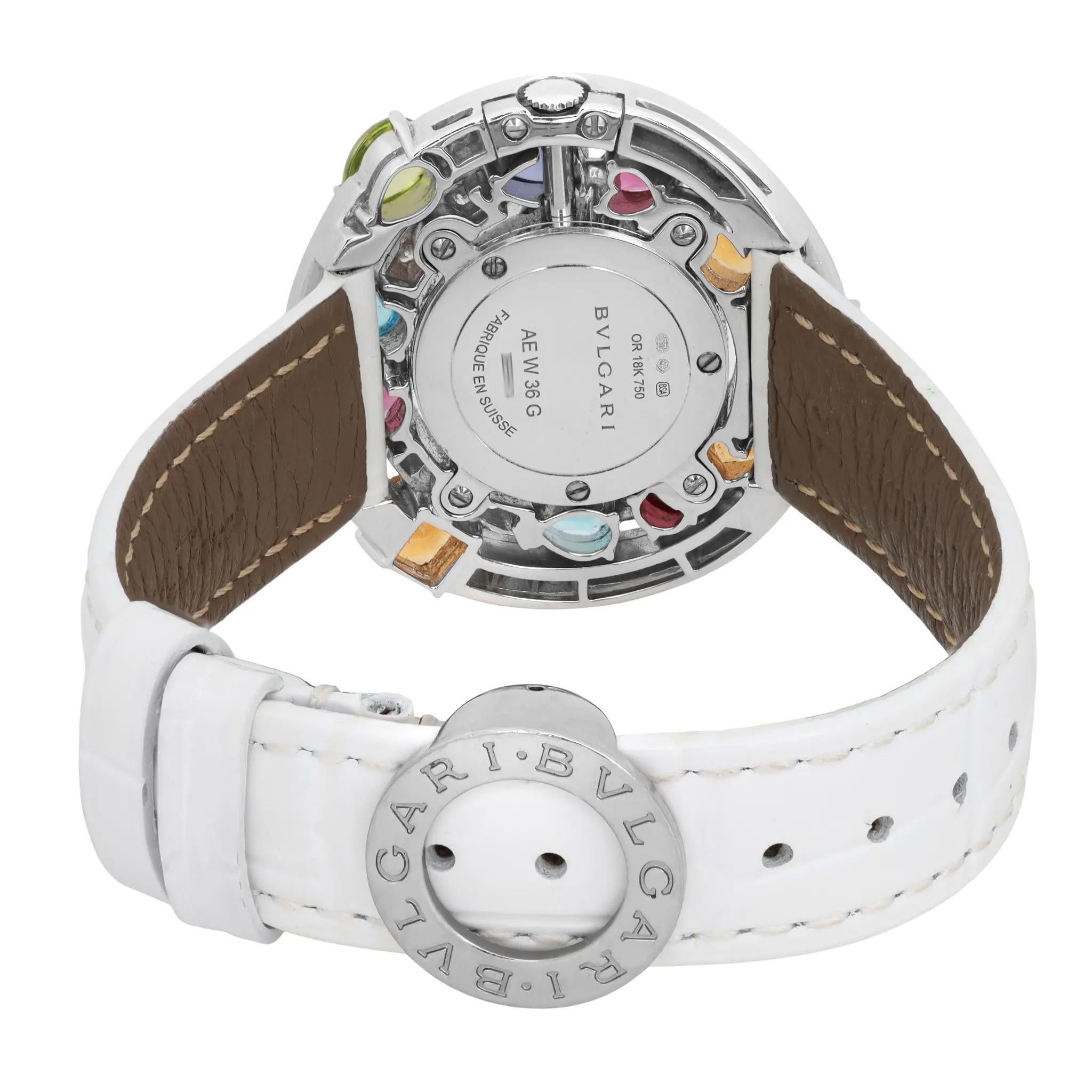 Bvlgari Astrale Gemed Diamond 18K Weißgold Weißes Leder Uhr 101338 im Angebot 1