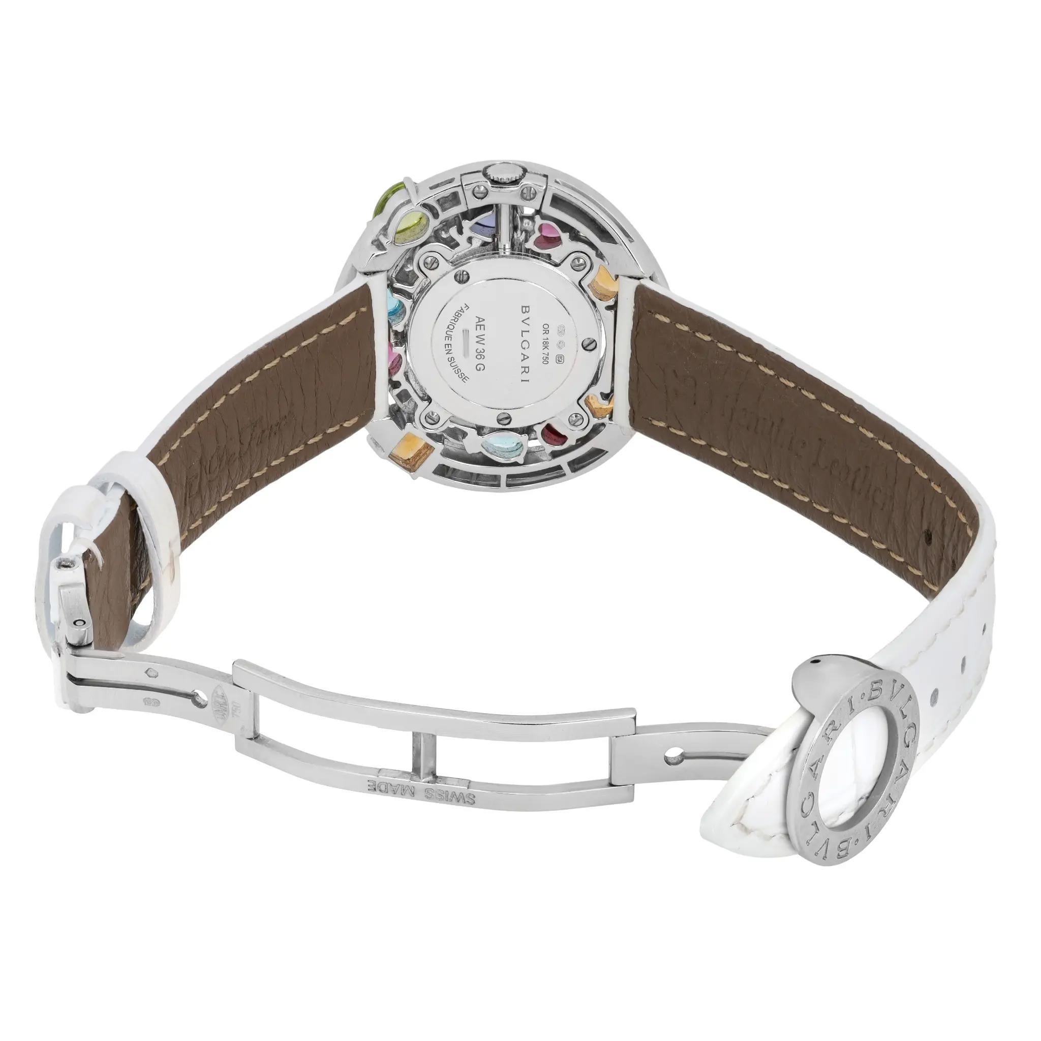 Bvlgari Astrale Gemed Diamond 18K Weißgold Weißes Leder Uhr 101338 im Angebot 2