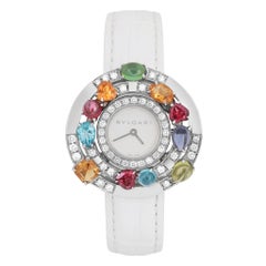 Bvlgari Astrale Gemed Diamond 18K White Gold White Leather Watch 101338