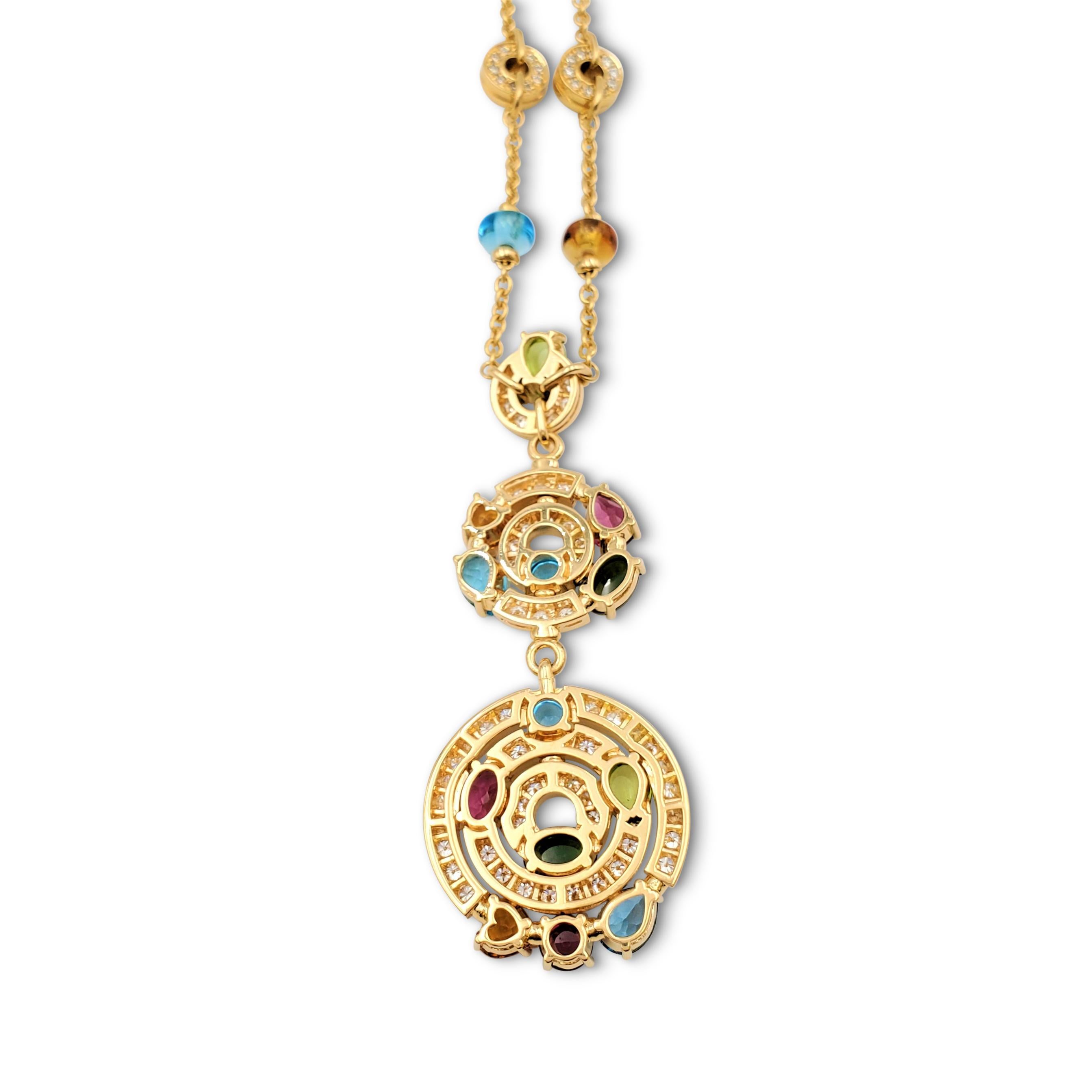 Round Cut Bvlgari 'Astrale' Yellow Gold Diamond and Gemstone Pendant Necklace