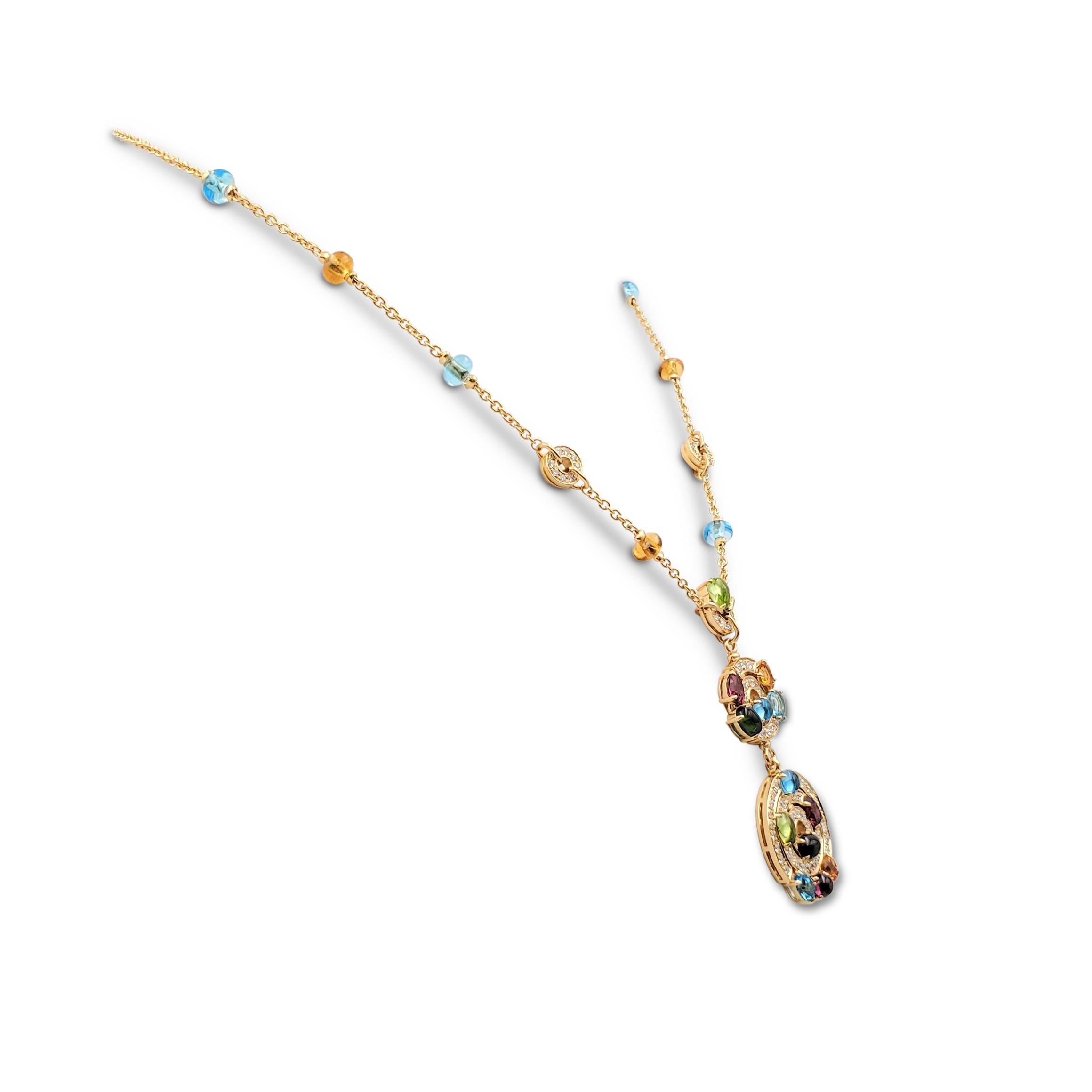 Round Cut Bvlgari 'Astrale' Yellow Gold Diamond and Gemstone Pendant Necklace