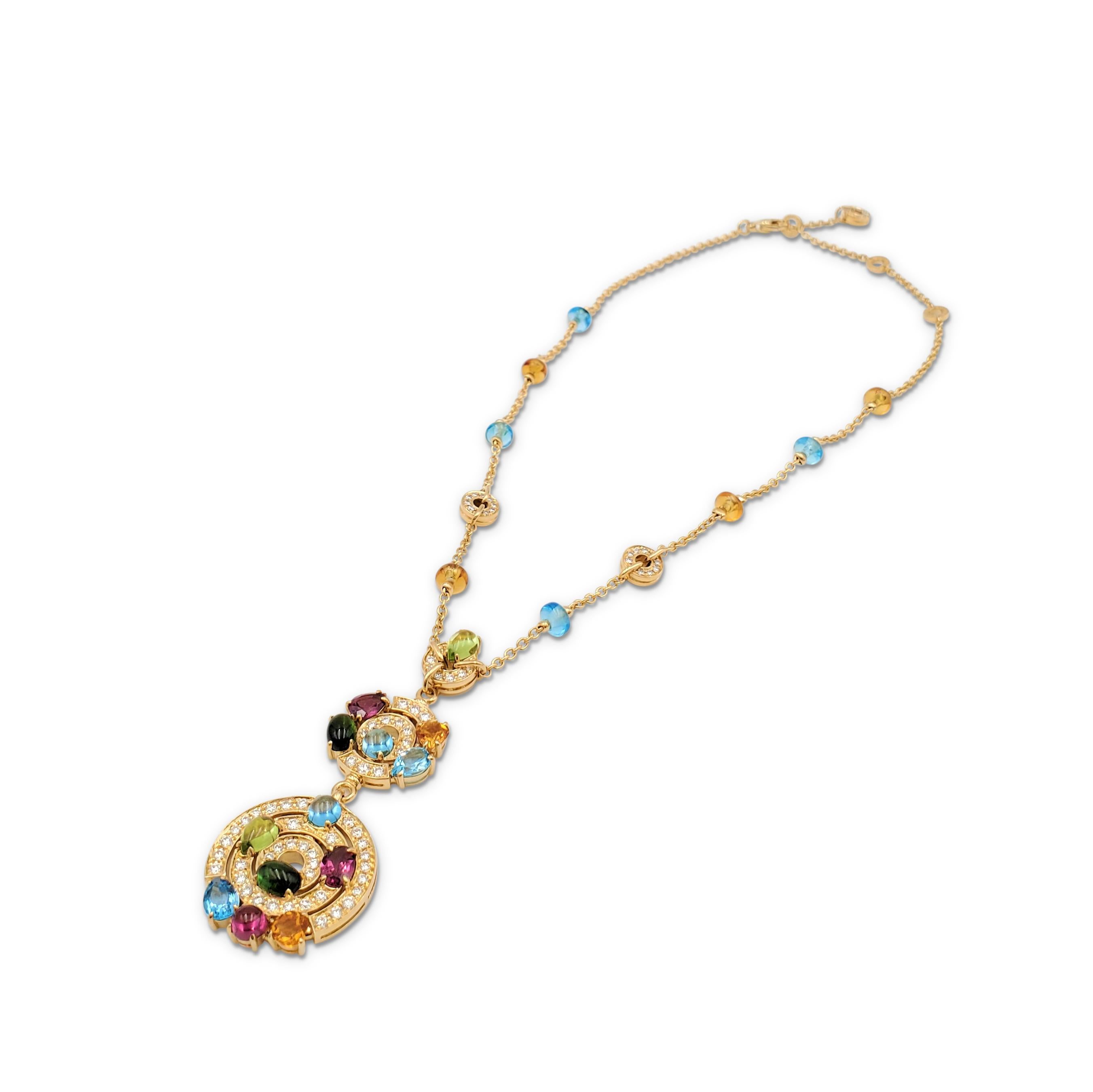 Women's Bvlgari 'Astrale' Yellow Gold Diamond and Gemstone Pendant Necklace