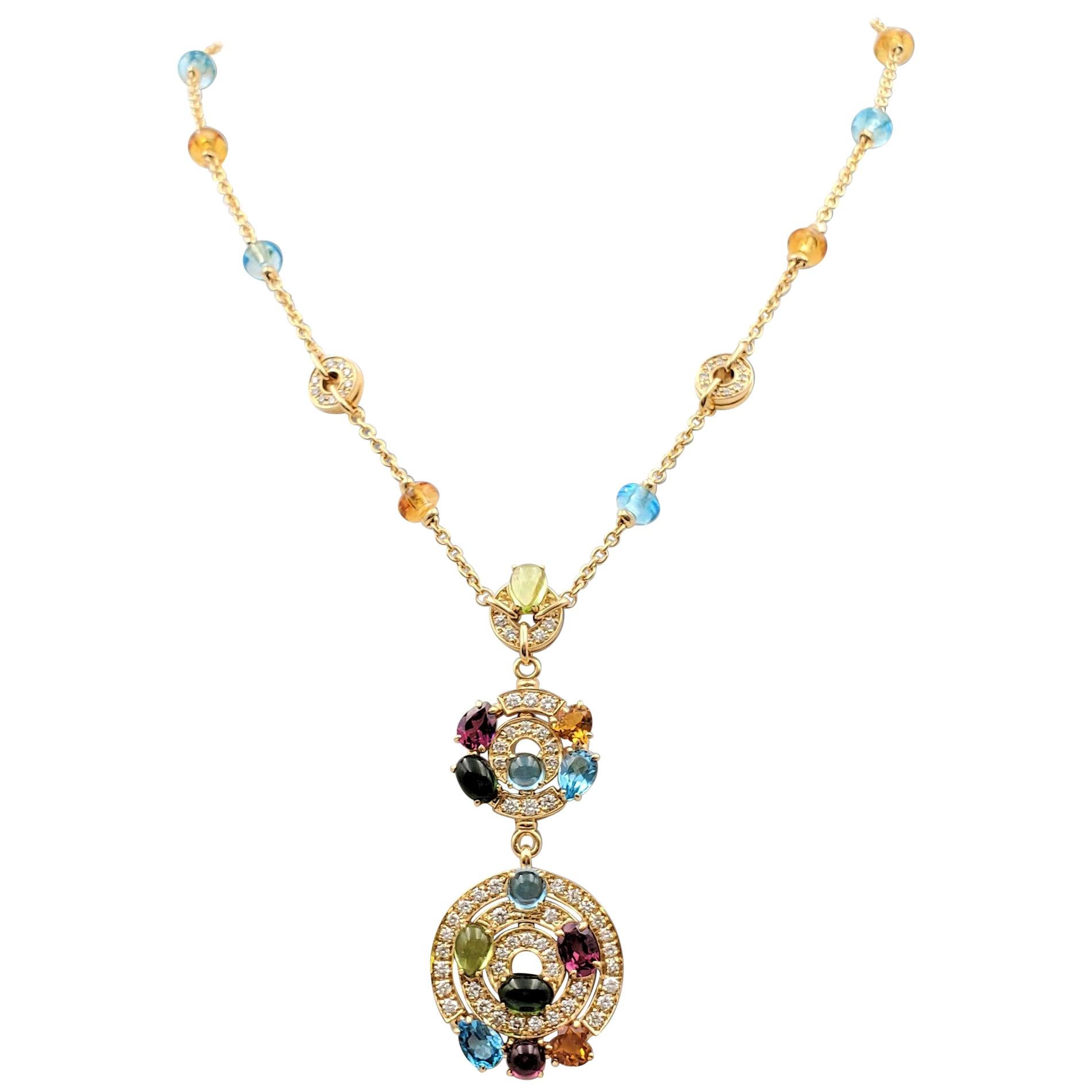 Bvlgari 'Astrale' Yellow Gold Diamond and Gemstone Pendant Necklace