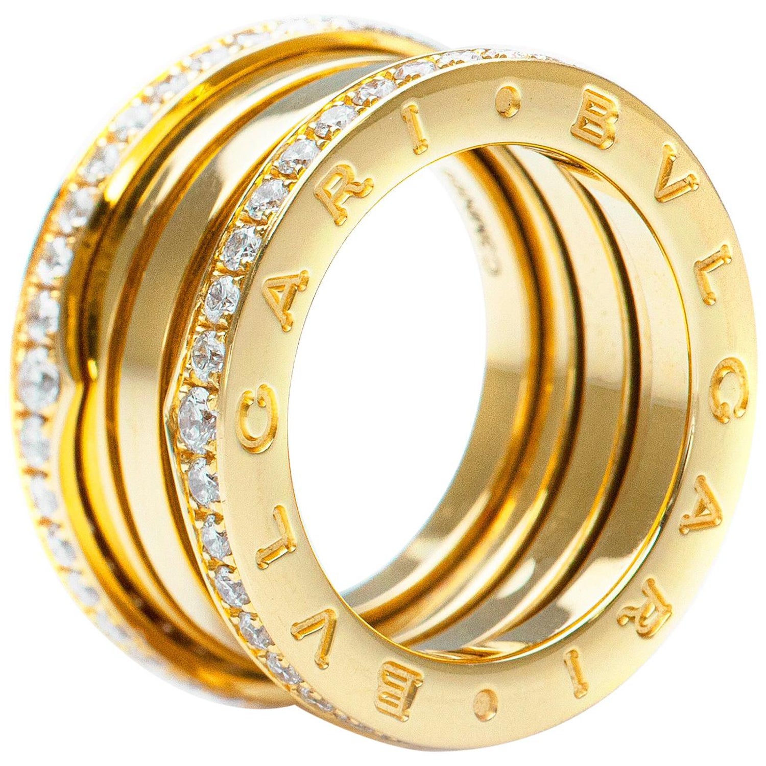 Bvlgari B. Zero 1 Four Band Yellow Gold, Set with Pavé Diamonds Ring For  Sale at 1stDibs