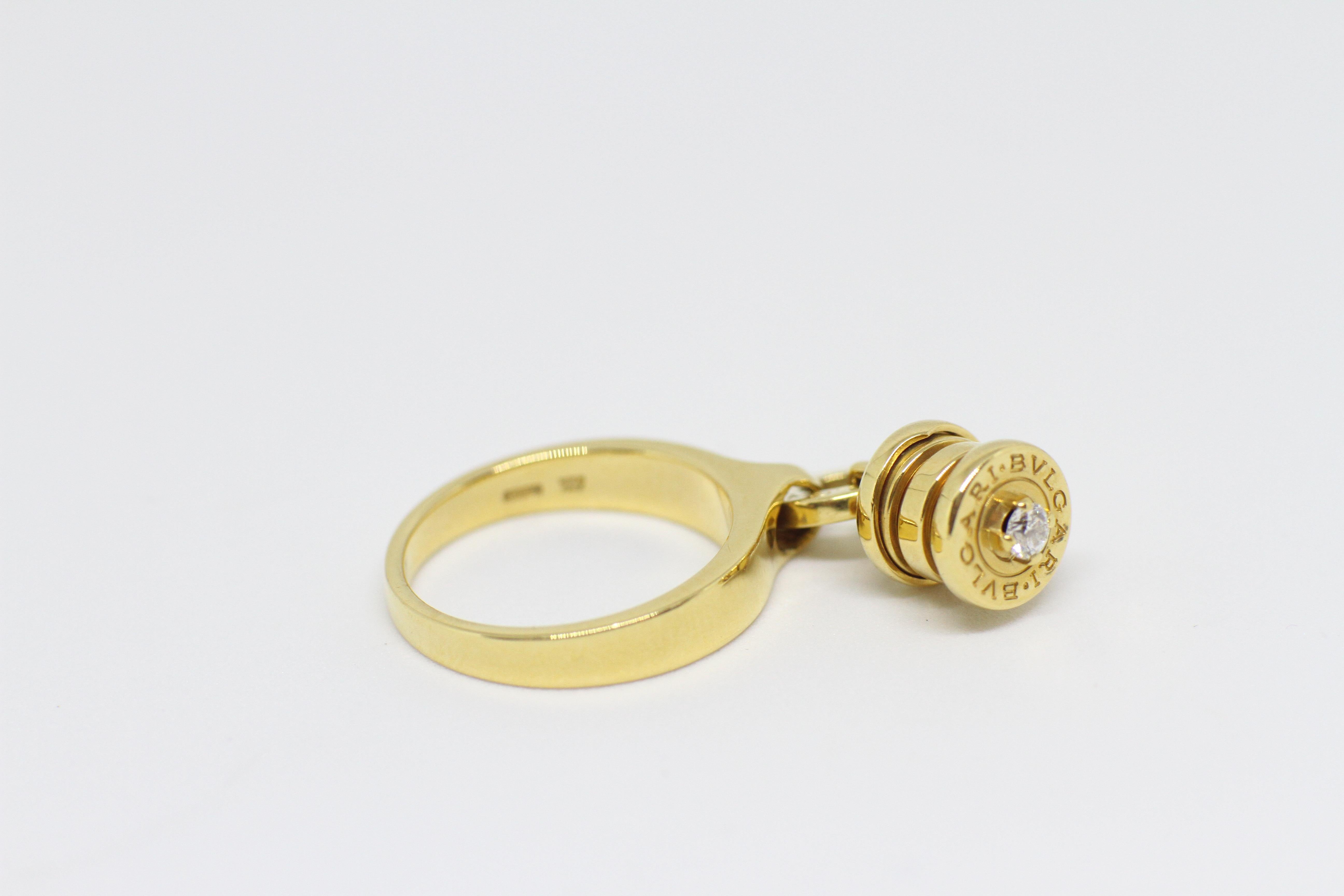 Modern Bvlgari B-Zero 1 Yellow Gold and Diamond Charm Ring