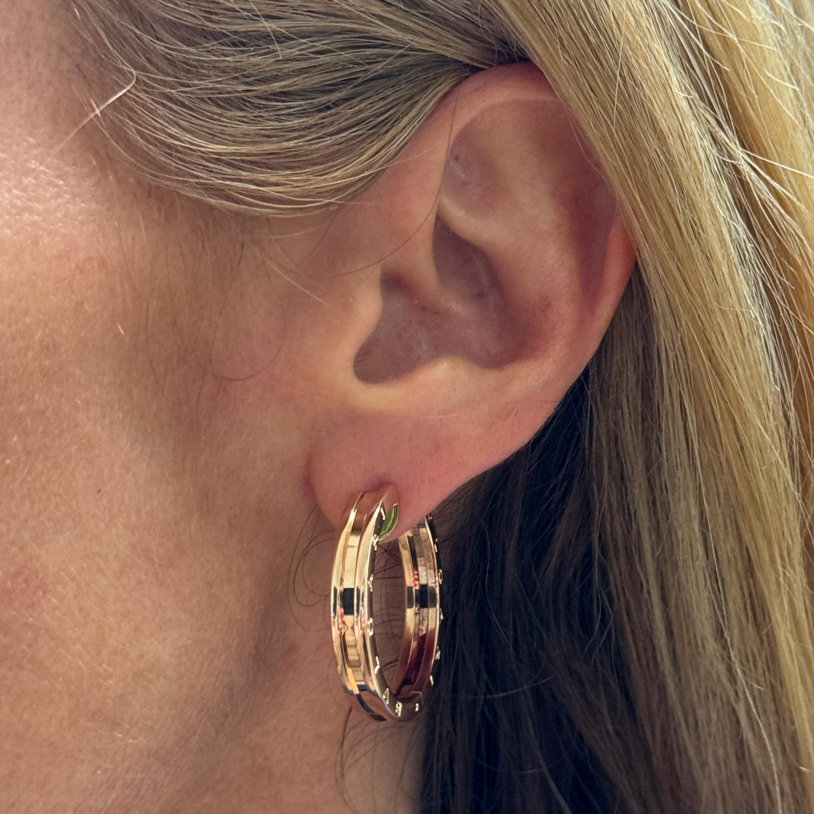 BVLGARI B-Zero 18 Karat Rose Gold Hoop Earrings In Excellent Condition In Boca Raton, FL