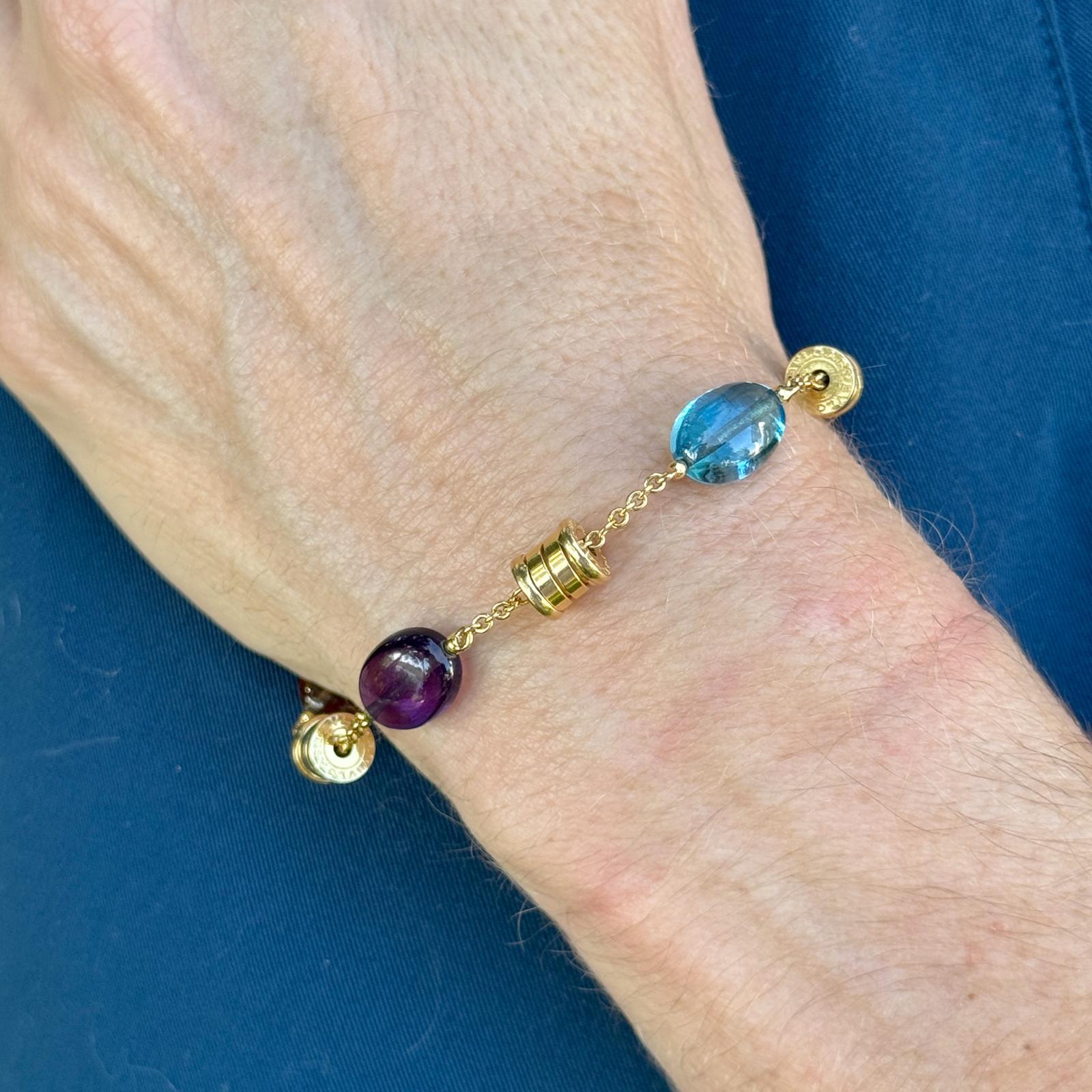 Cabochon Bvlgari B Zero 18 Karat Yellow Gold Garnet Topaz Amethyst Citrine Bracelet For Sale