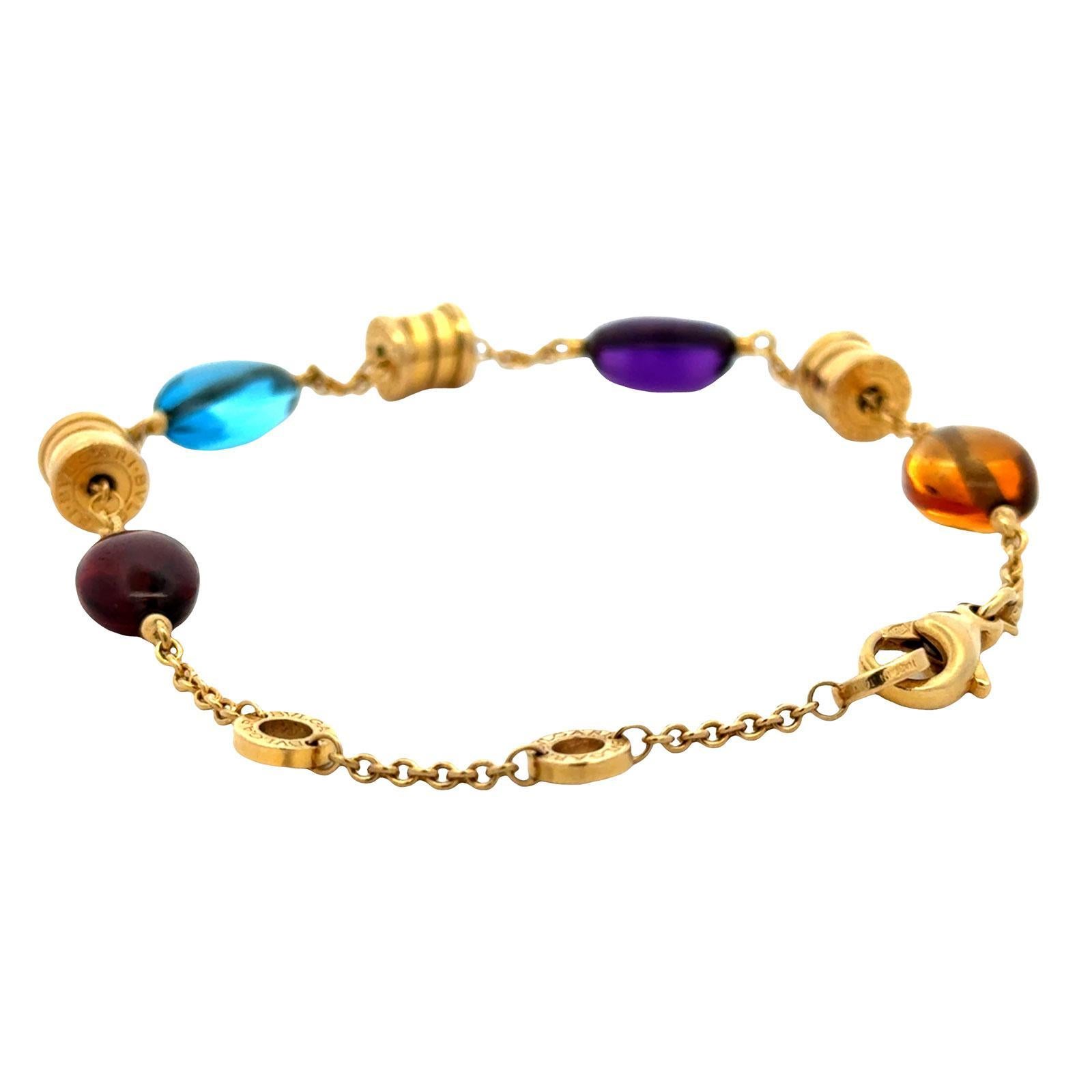 Bvlgari B Zero 18 Karat Yellow Gold Garnet Topaz Amethyst Citrine Bracelet In Excellent Condition For Sale In Boca Raton, FL
