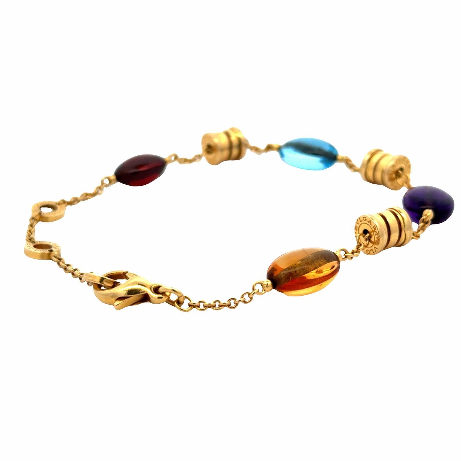 Women's Bvlgari B Zero 18 Karat Yellow Gold Garnet Topaz Amethyst Citrine Bracelet For Sale