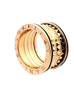 Bvlgari B-Zero 18K Rose Gold & Black Enamel Edge Spikes inside Ring