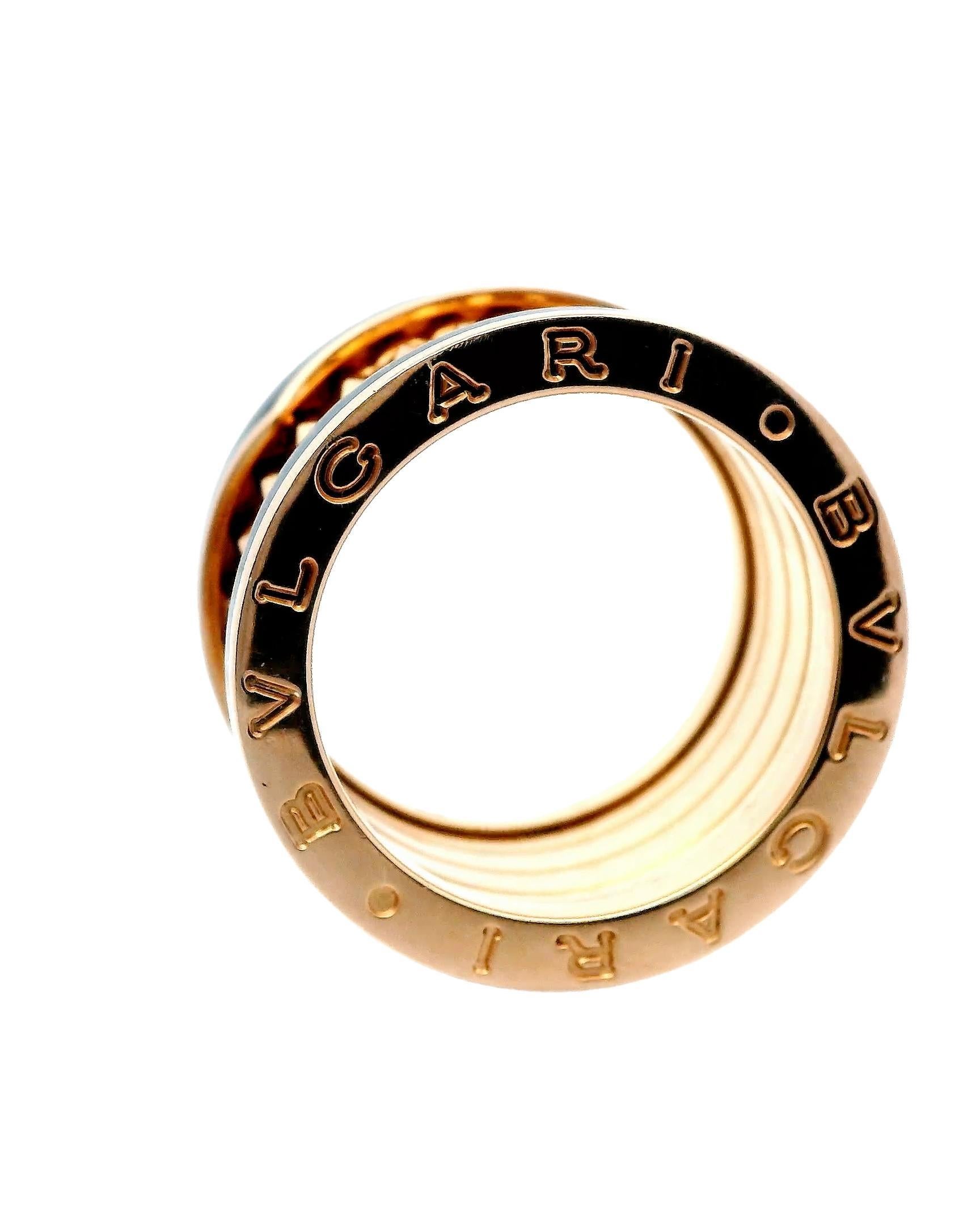 Bvlgari B-Zero 18K Rose Gold & Black Enamel Edge Spikes inside Ring In Excellent Condition For Sale In Great Neck Plaza, NY