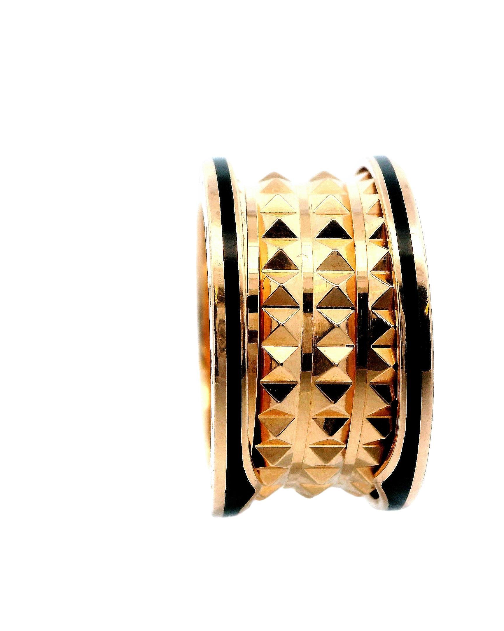 Bvlgari B-Zero 18K Rose Gold & Black Enamel Edge Spikes inside Ring For Sale 1